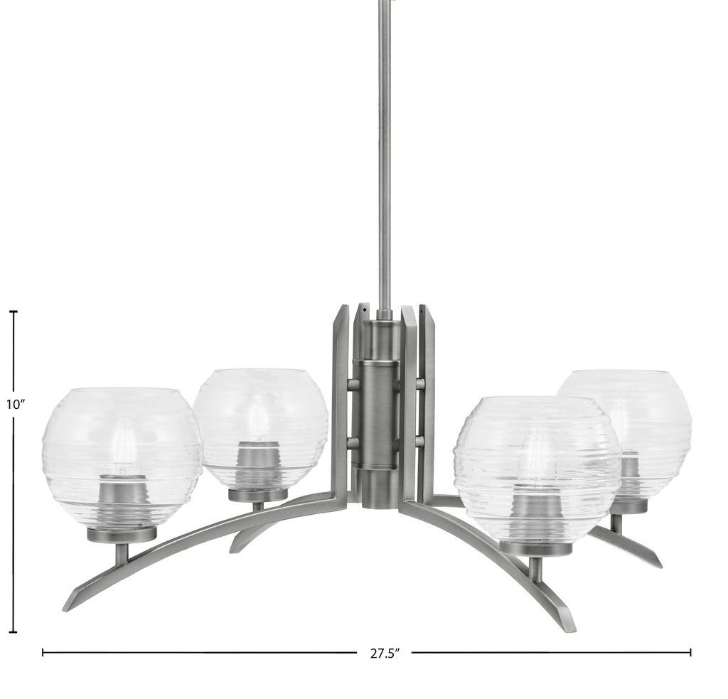 Kurve Four Light Chandelier in Graphite with Clear Ribbed Shade