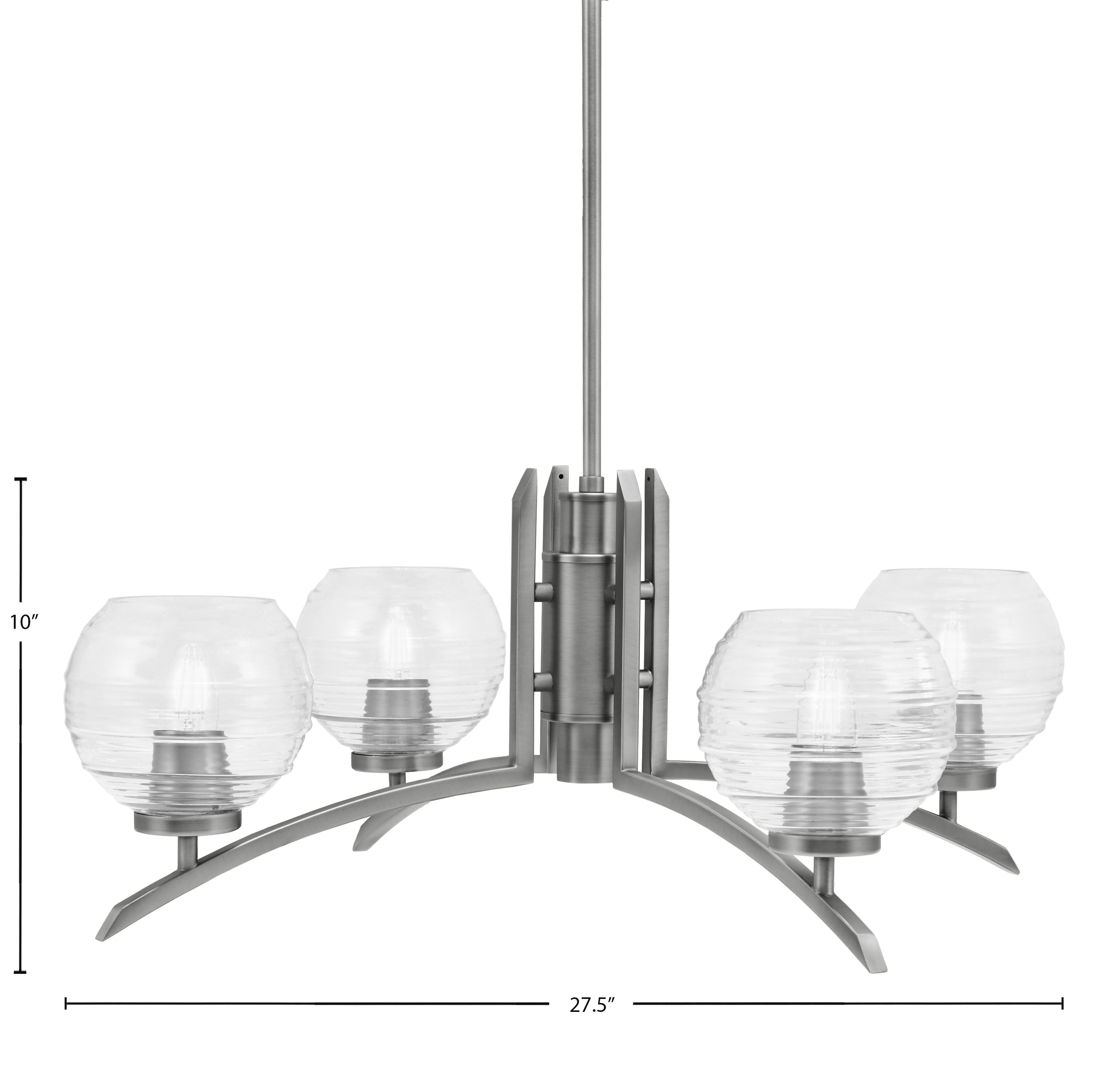 Kurve Four Light Chandelier in Graphite with Clear Ribbed Shade