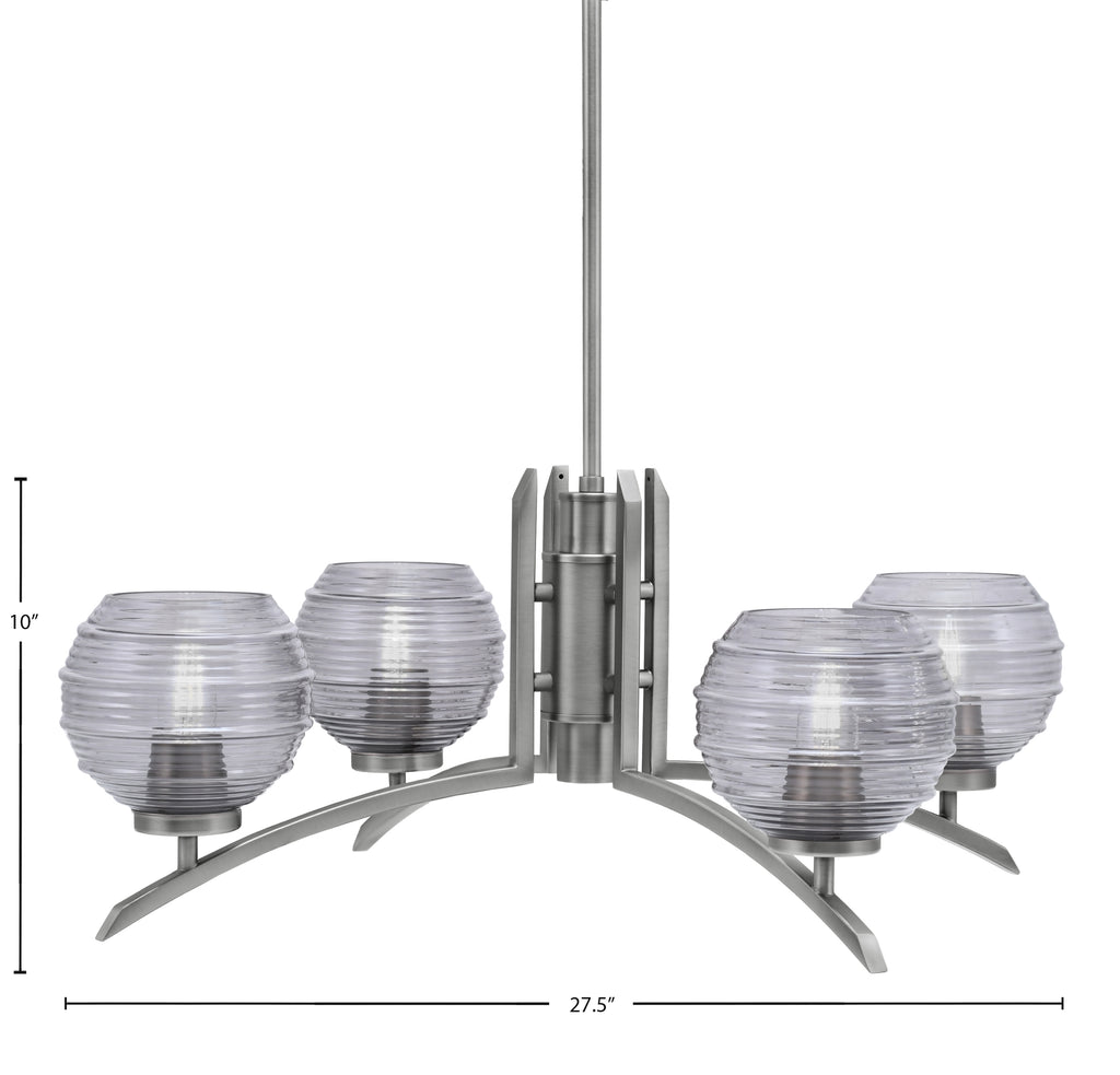 Kurve Four Light Chandelier in Graphite with Smoke Ribbed Shade