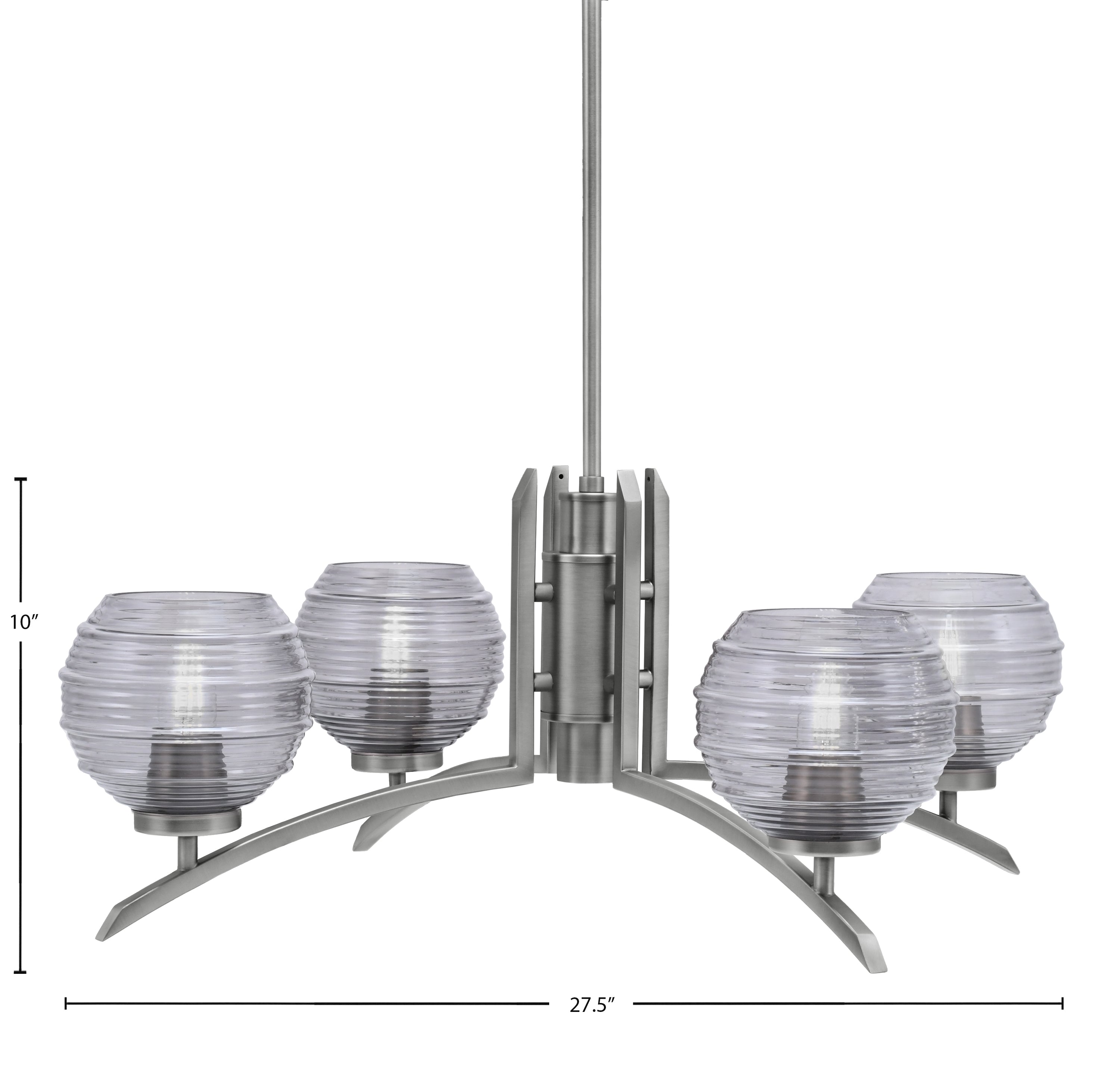 Kurve Four Light Chandelier in Graphite with Smoke Ribbed Shade