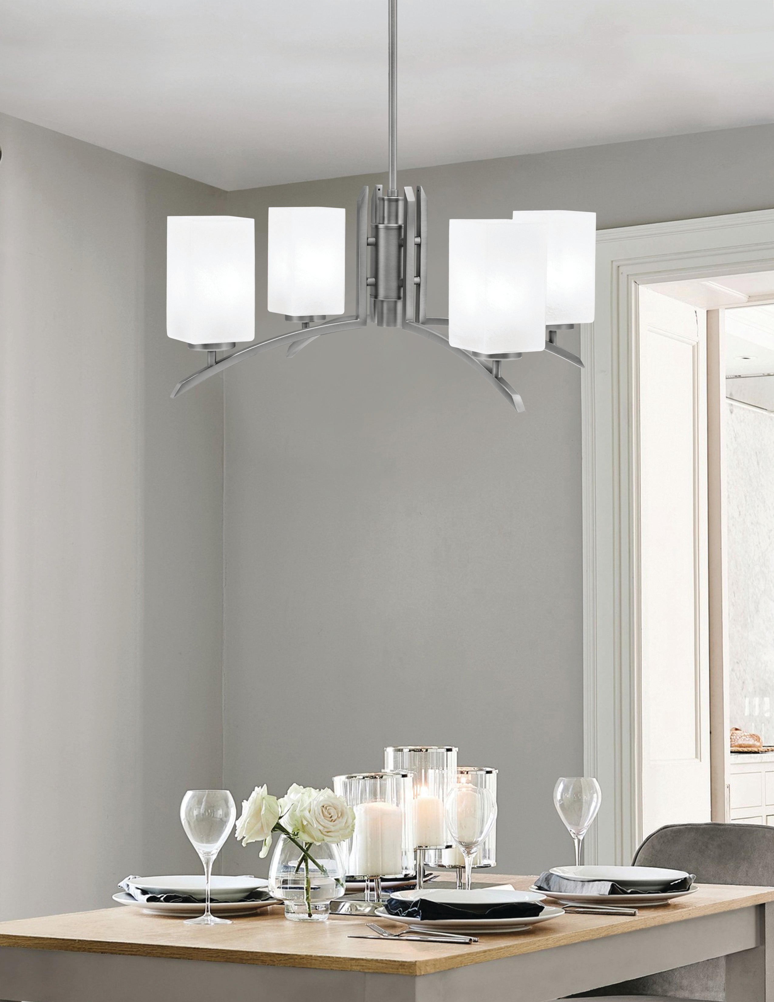 Kurve Four Light Chandelier in Graphite with Square White Marble Shade