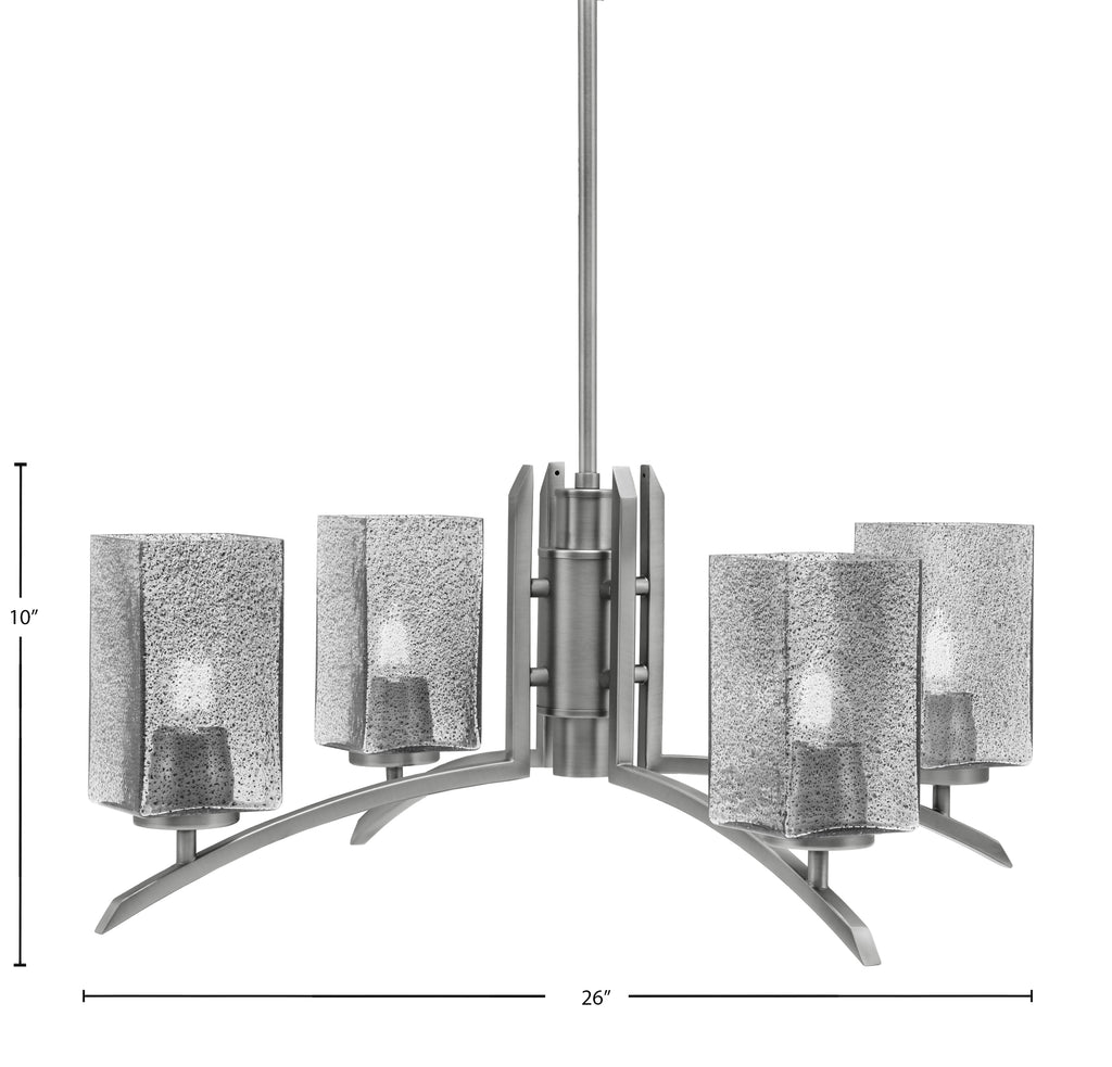 Kurve Four Light Chandelier in Graphite with Square Smoke Bubble Shade