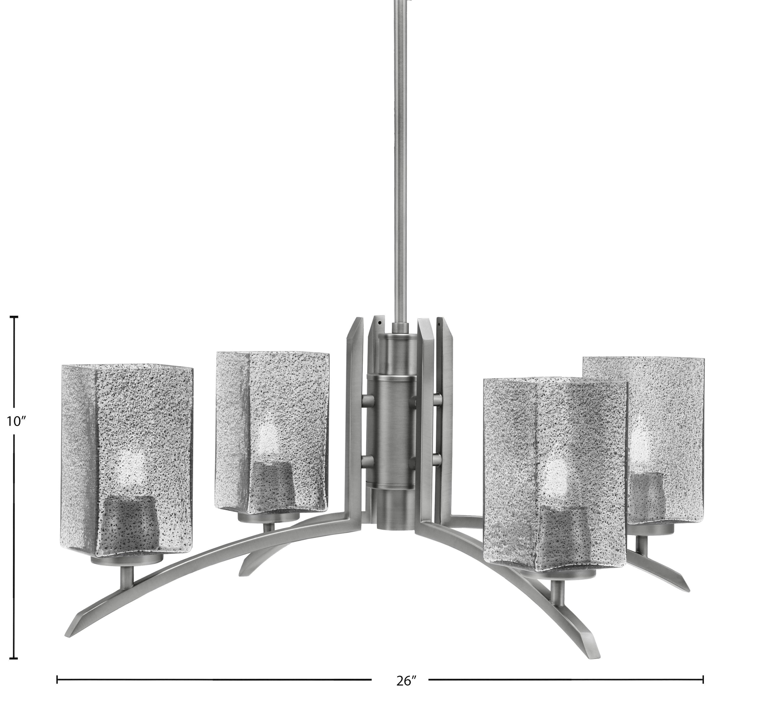 Kurve Four Light Chandelier in Graphite with Square Smoke Bubble Shade