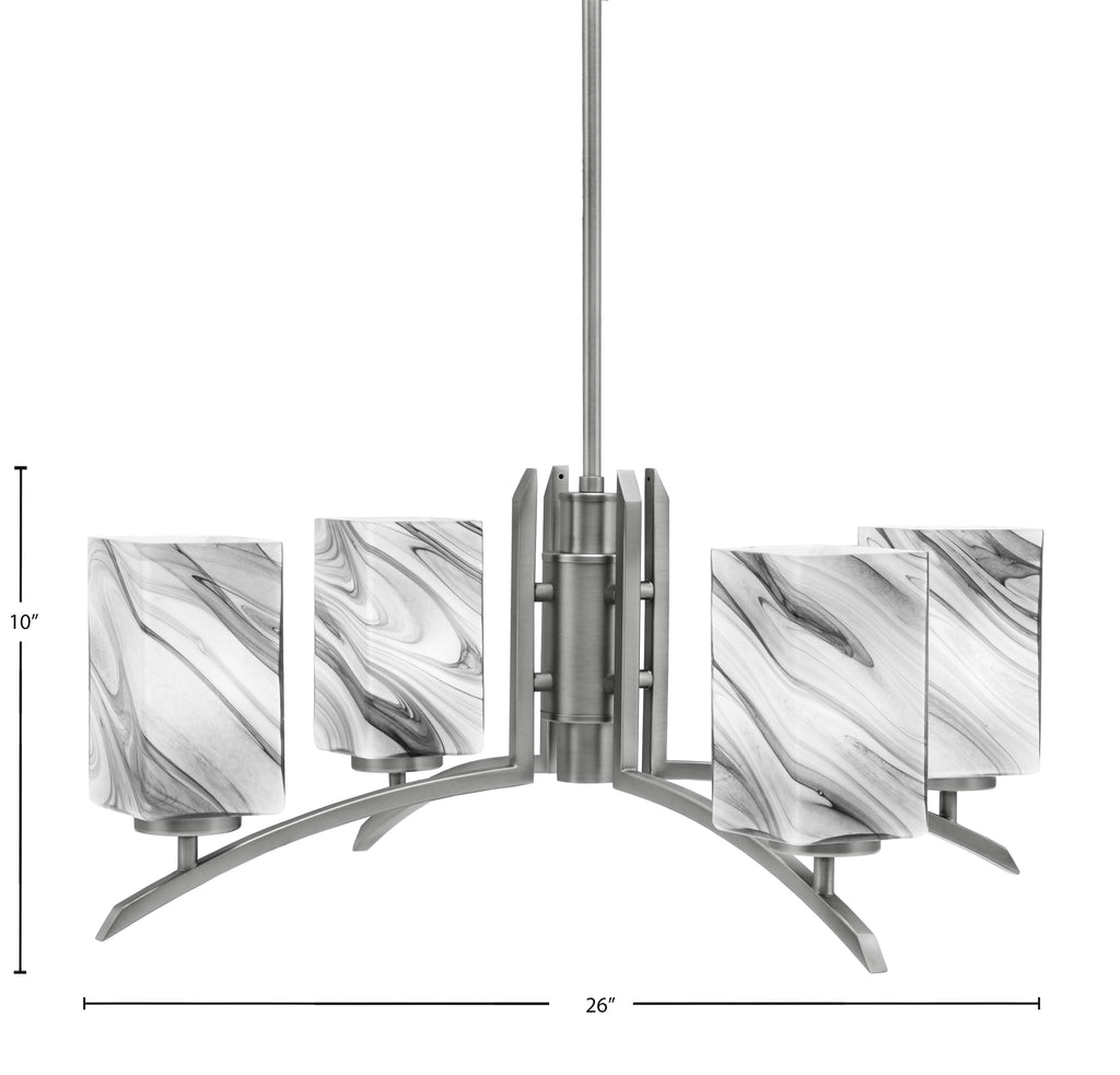 Kurve Four Light Chandelier in Graphite with Square Onyx Swirl Shade