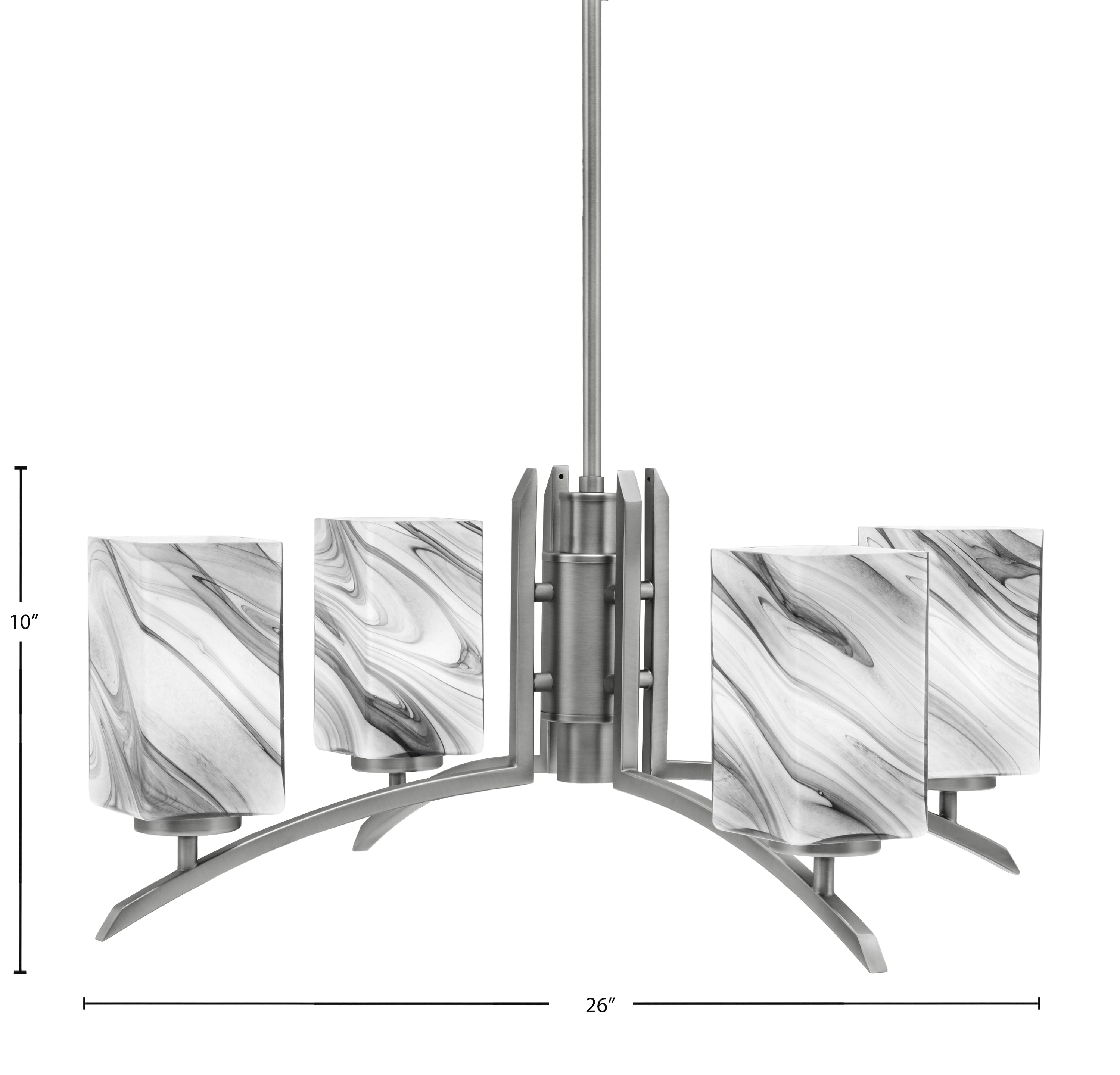 Kurve Four Light Chandelier in Graphite with Square Onyx Swirl Shade