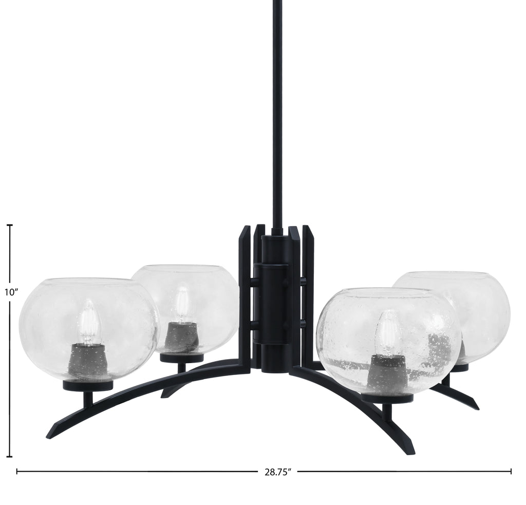 Kurve Four Light Chandelier in Matte Black with 7" Clear Bubble Shade