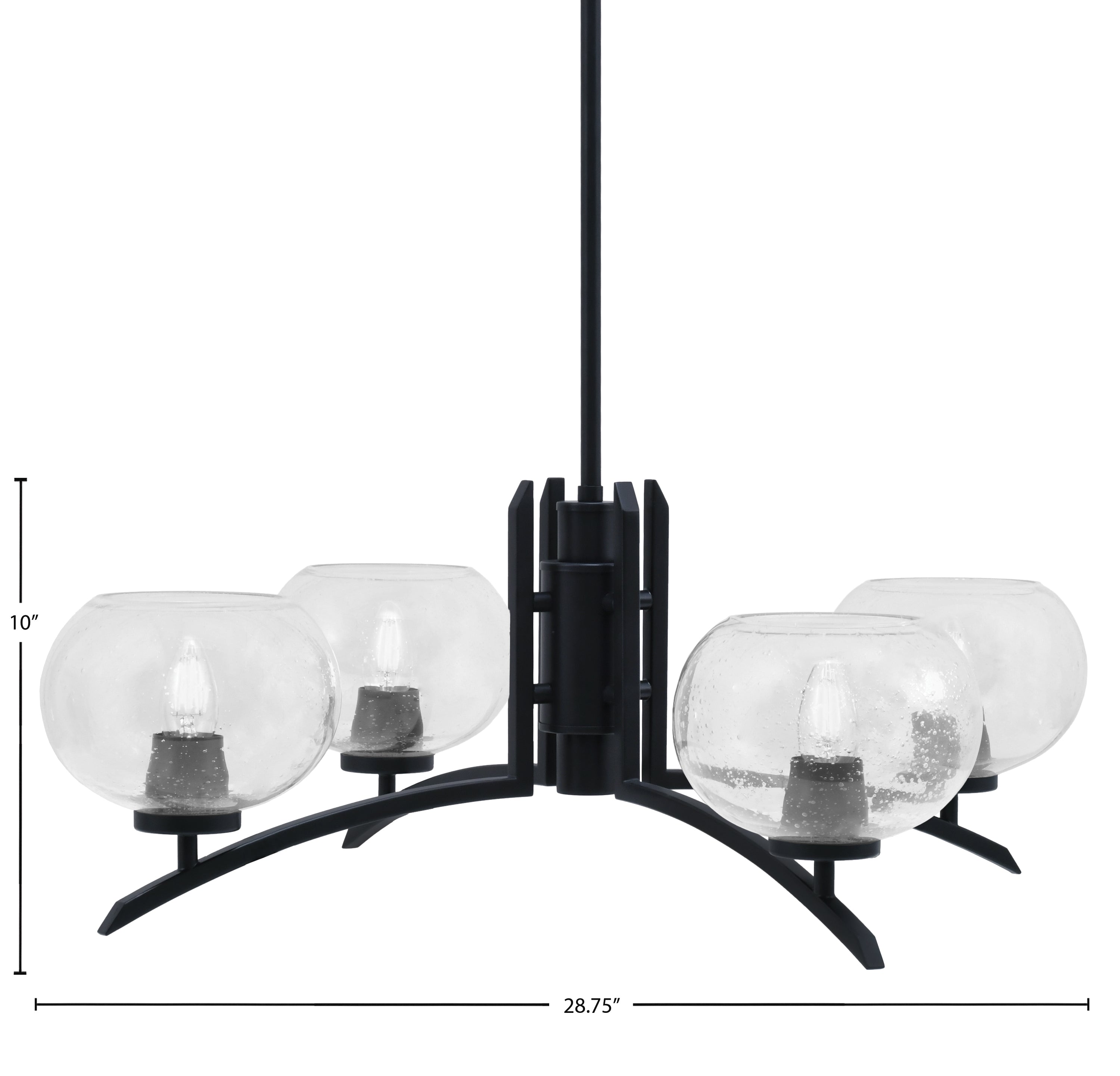 Kurve Four Light Chandelier in Matte Black with 7" Clear Bubble Shade
