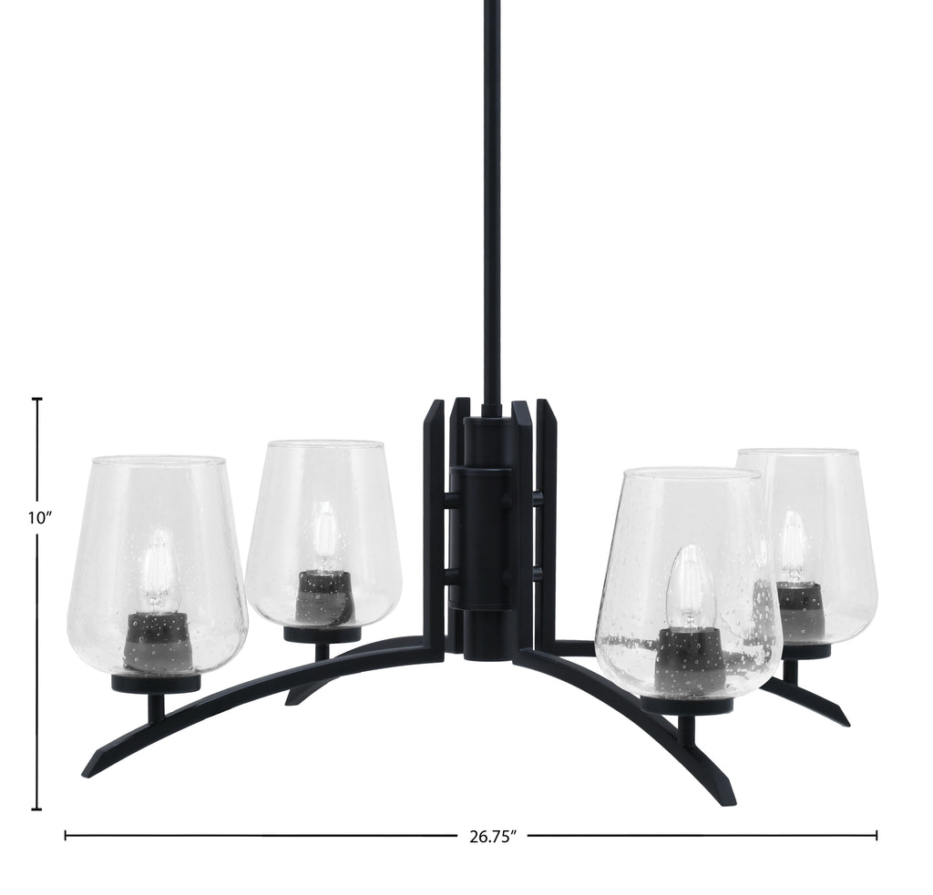 Kurve Four Light Chandelier in Matte Black with 5" Clear Bubble Shade