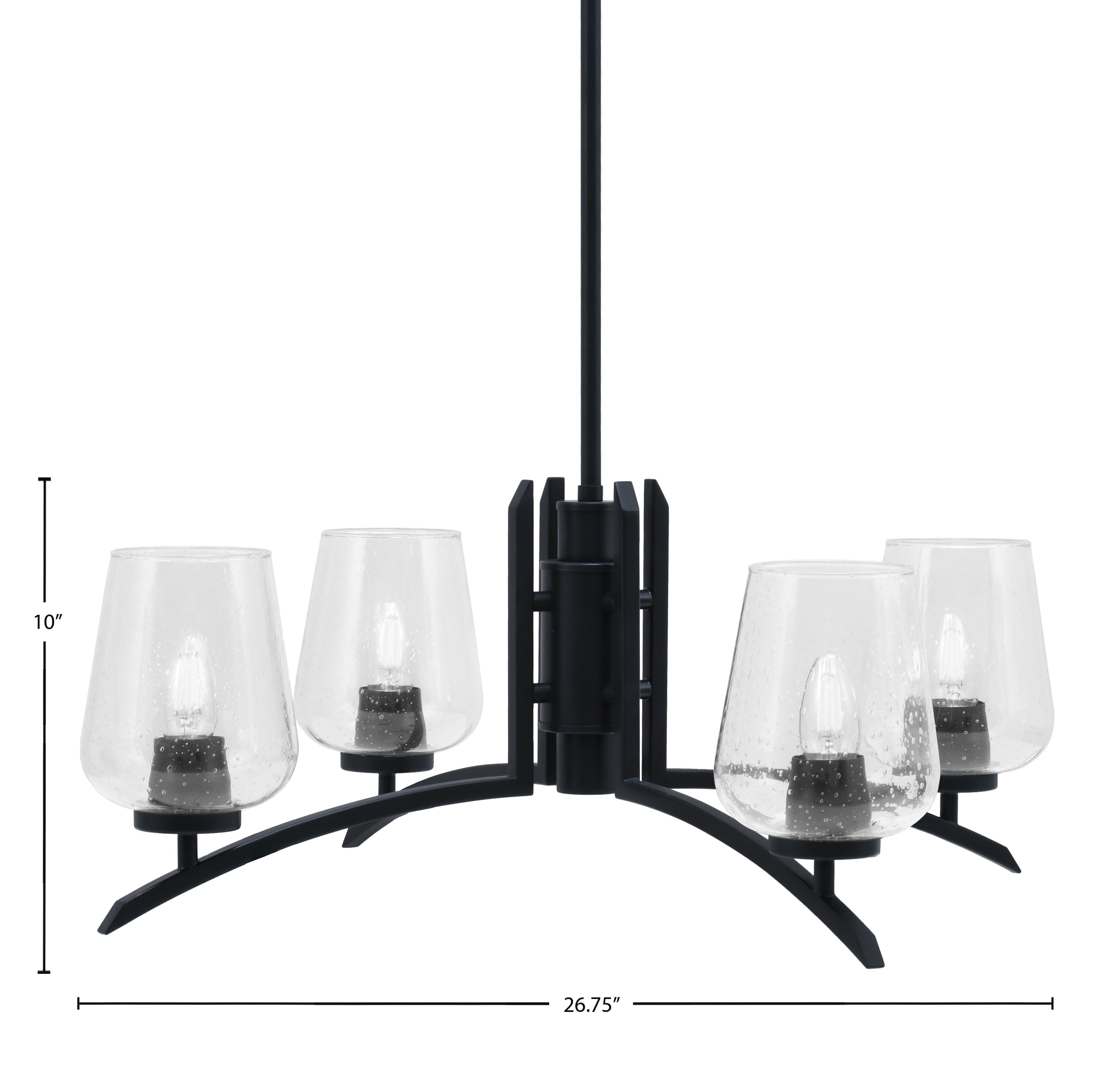 Kurve Four Light Chandelier in Matte Black with 5" Clear Bubble Shade