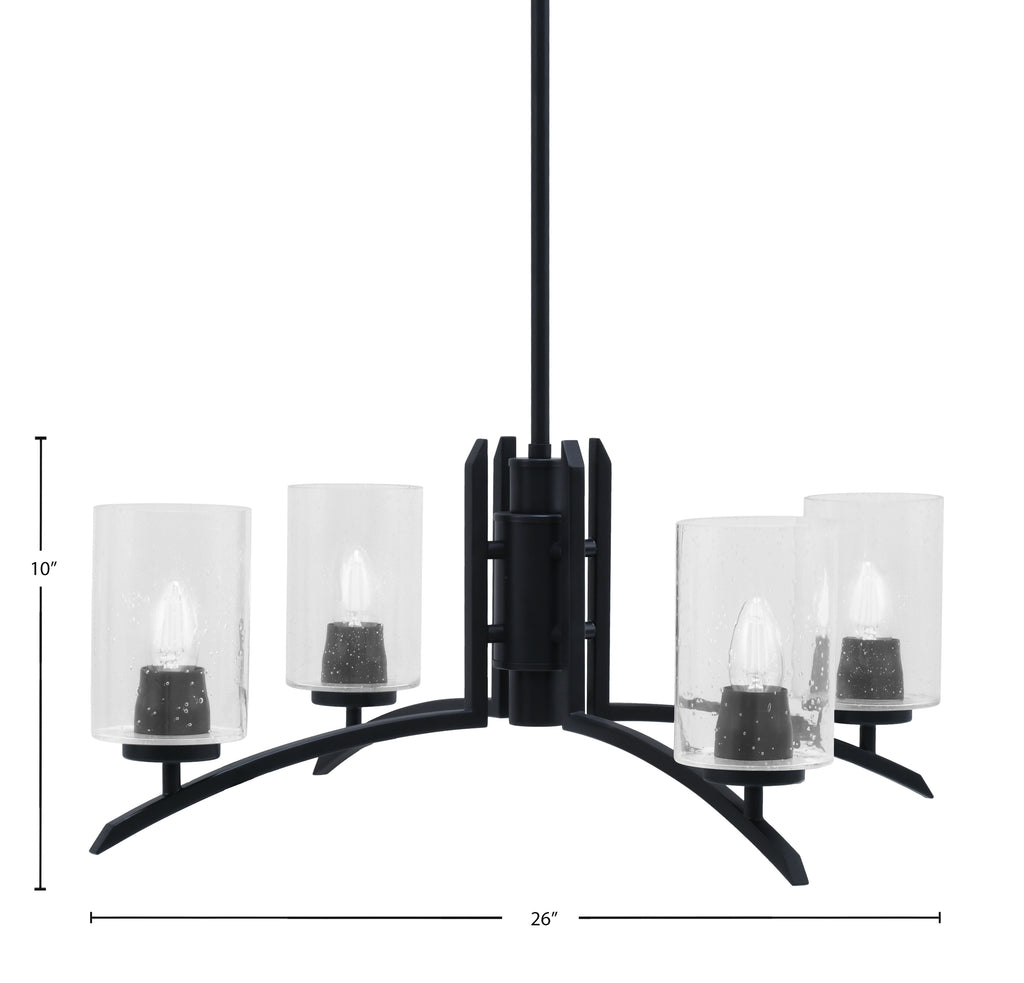 Kurve Four Light Chandelier in Matte Black with 4" Clear Bubble Shade