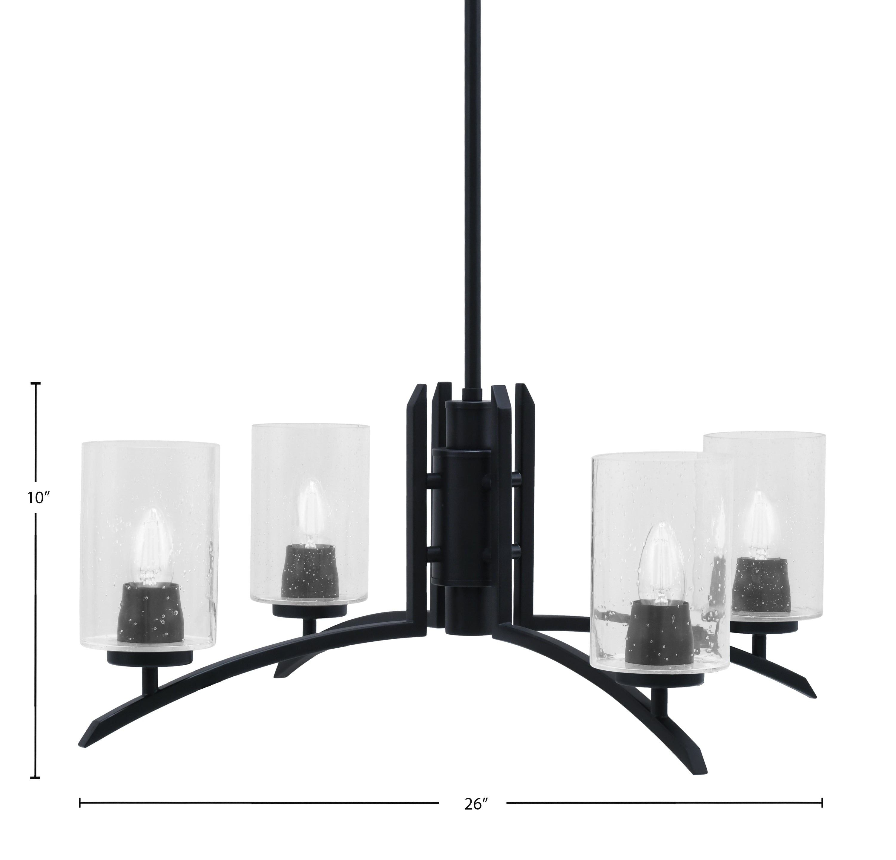 Kurve Four Light Chandelier in Matte Black with 4" Clear Bubble Shade