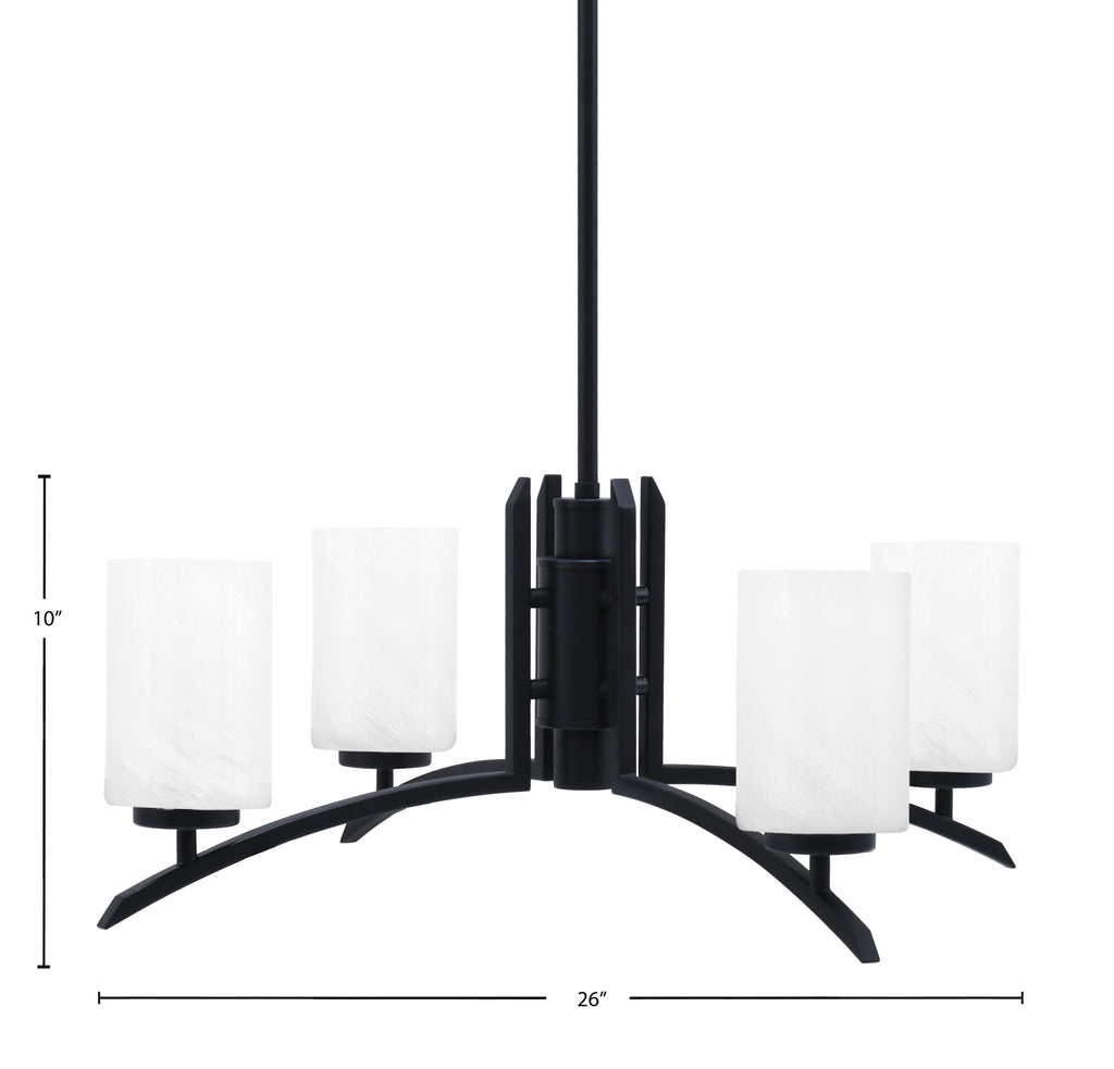 Kurve Four Light Chandelier in Matte Black with 4" White Marble Shade