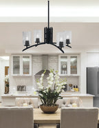 Kurve Four Light Chandelier in Matte Black with 4" Smoke Bubble Shade