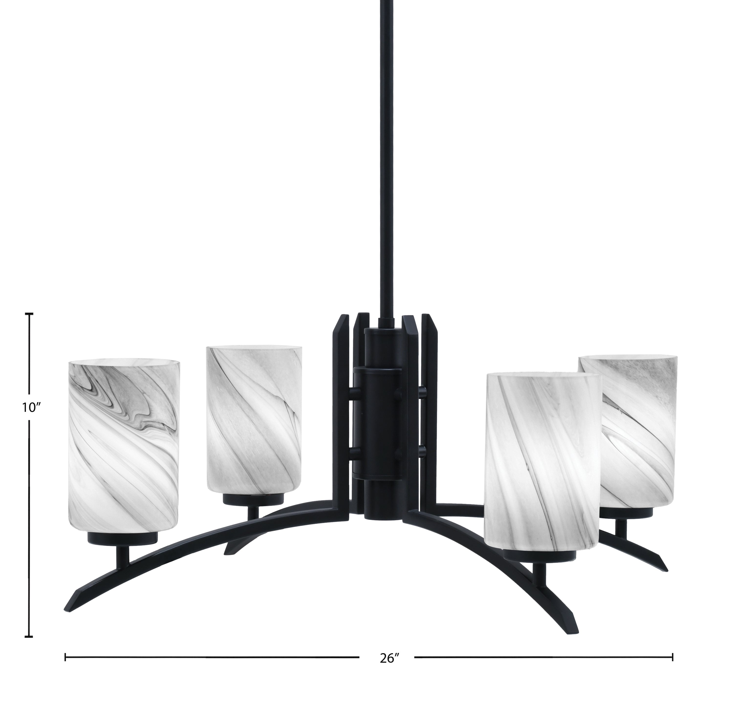 Kurve Four Light Chandelier in Matte Black with 4" Onyx Swirl Shade