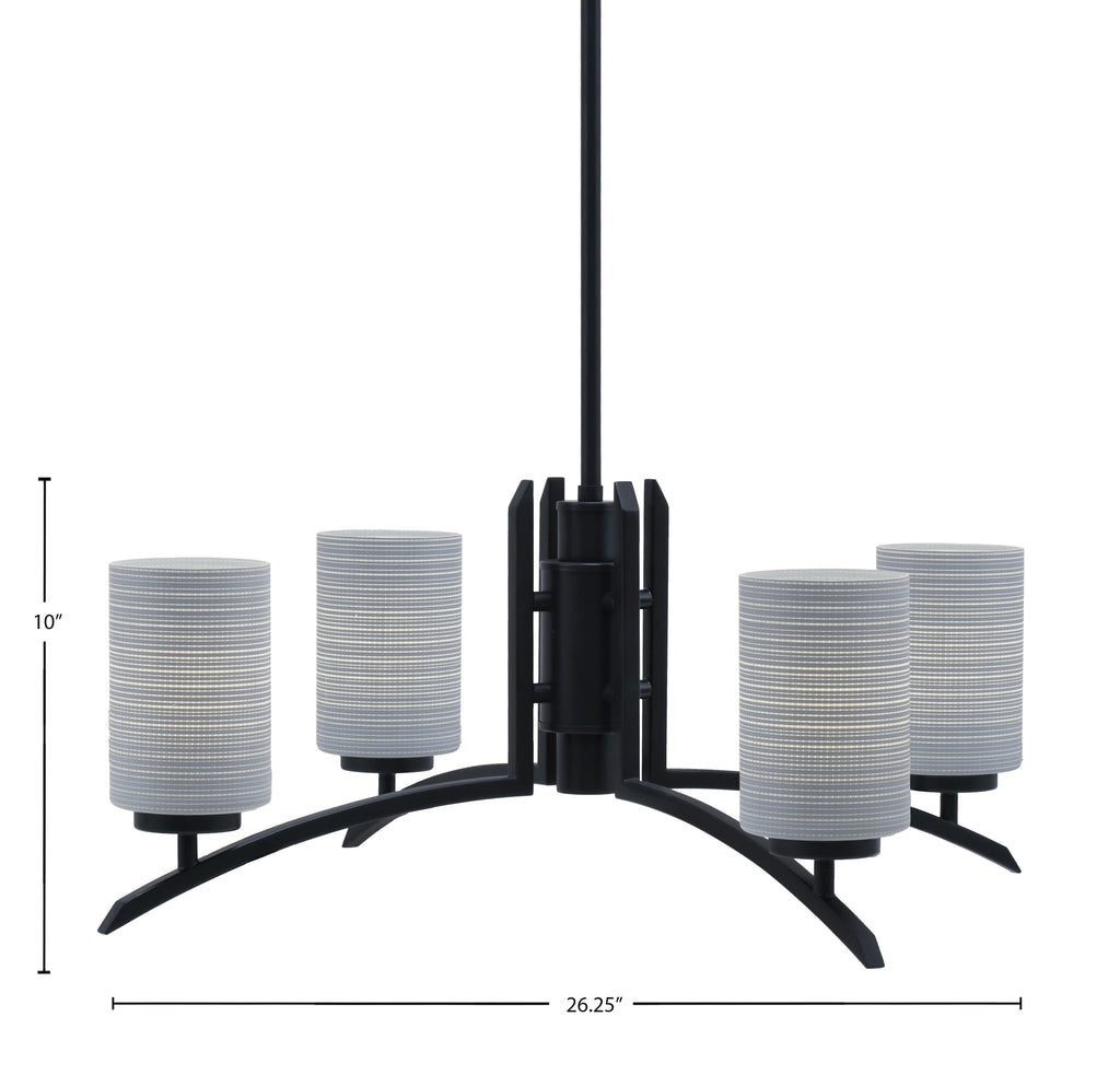 Kurve Four Light Chandelier in Matte Black with 4" Gray Matrix Shade