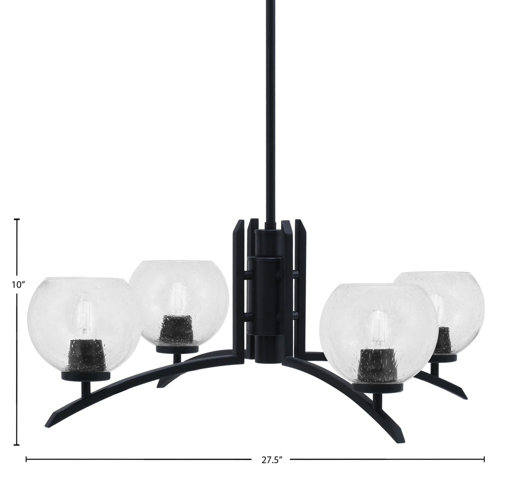 Kurve Four Light Chandelier in Matte Black with 5.75" Clear Bubble Shade