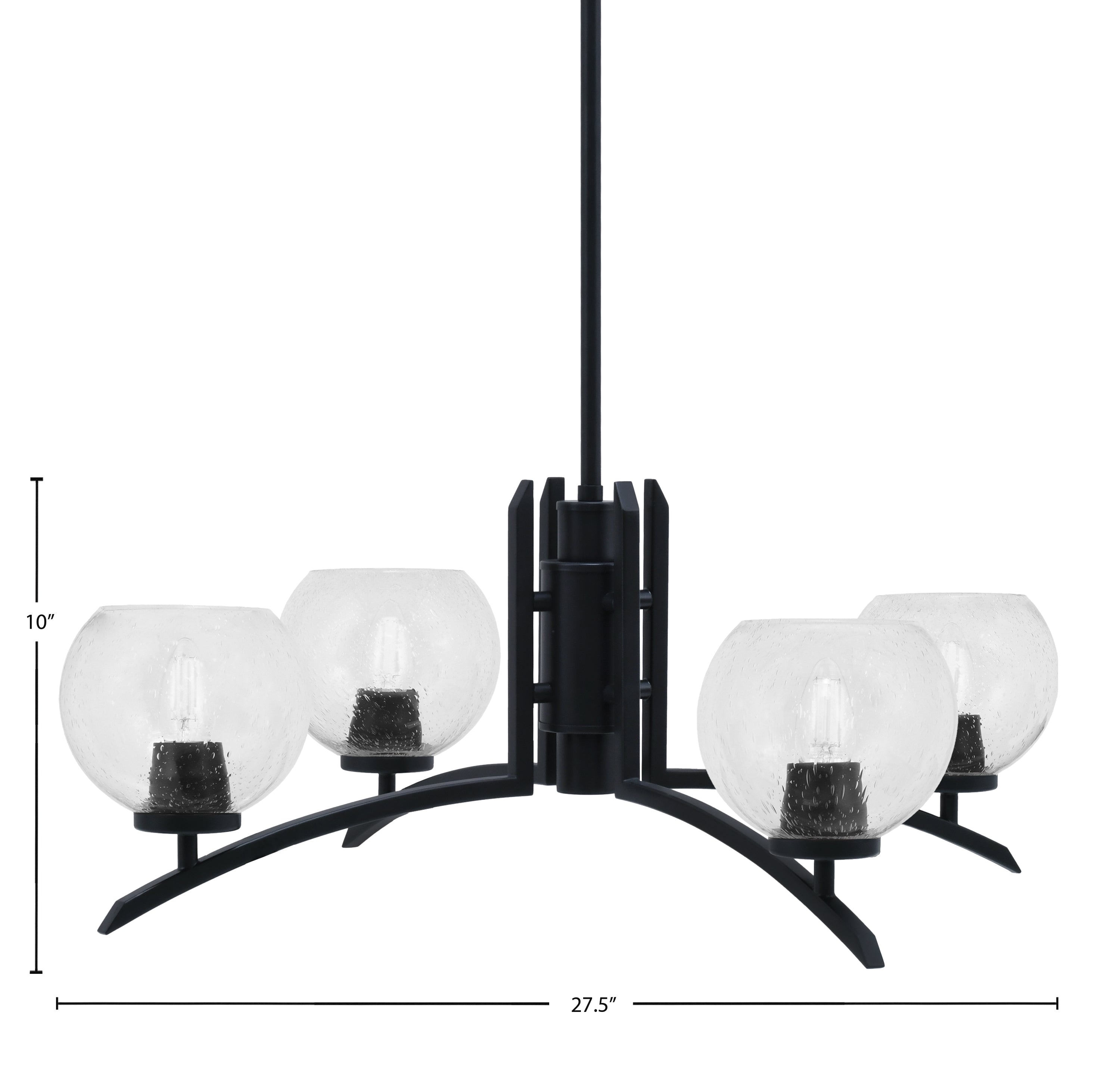 Kurve Four Light Chandelier in Matte Black with 5.75" Clear Bubble Shade