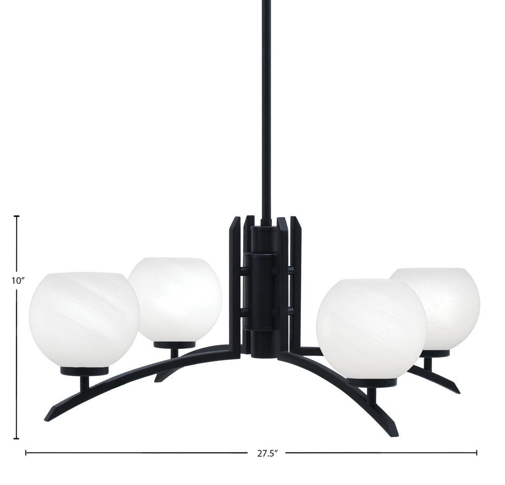 Kurve Four Light Chandelier in Matte Black with 5.75" White Marble Shade