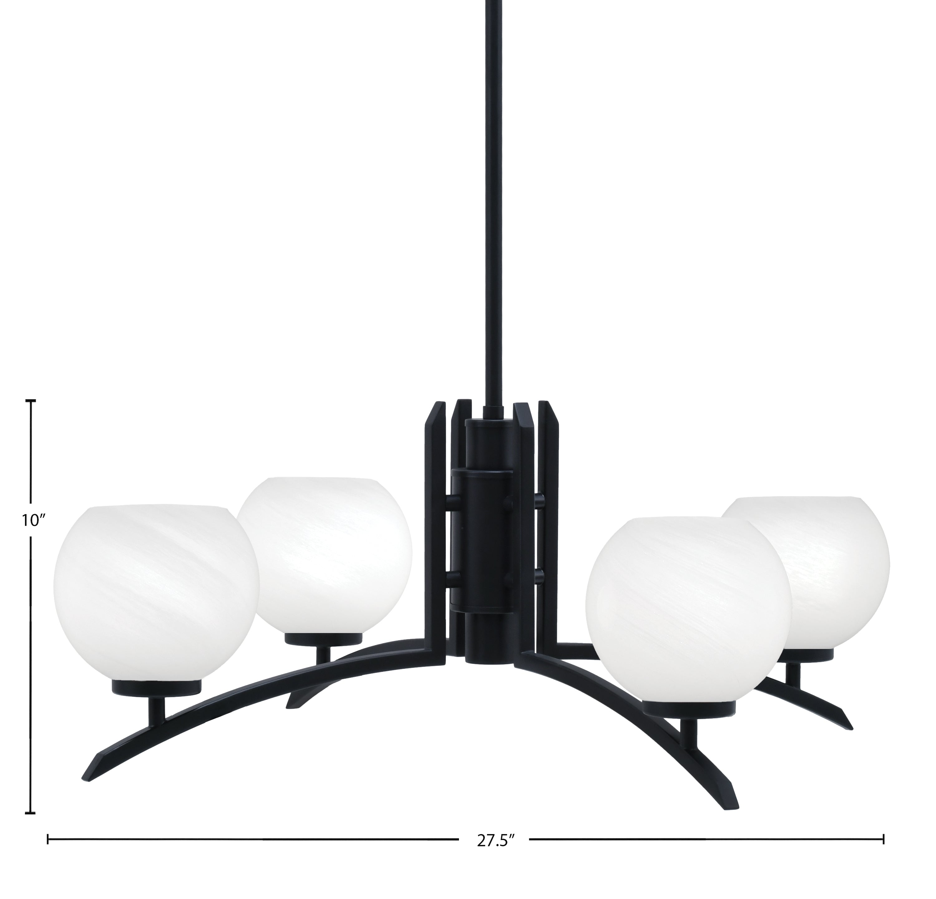 Kurve Four Light Chandelier in Matte Black with 5.75" White Marble Shade