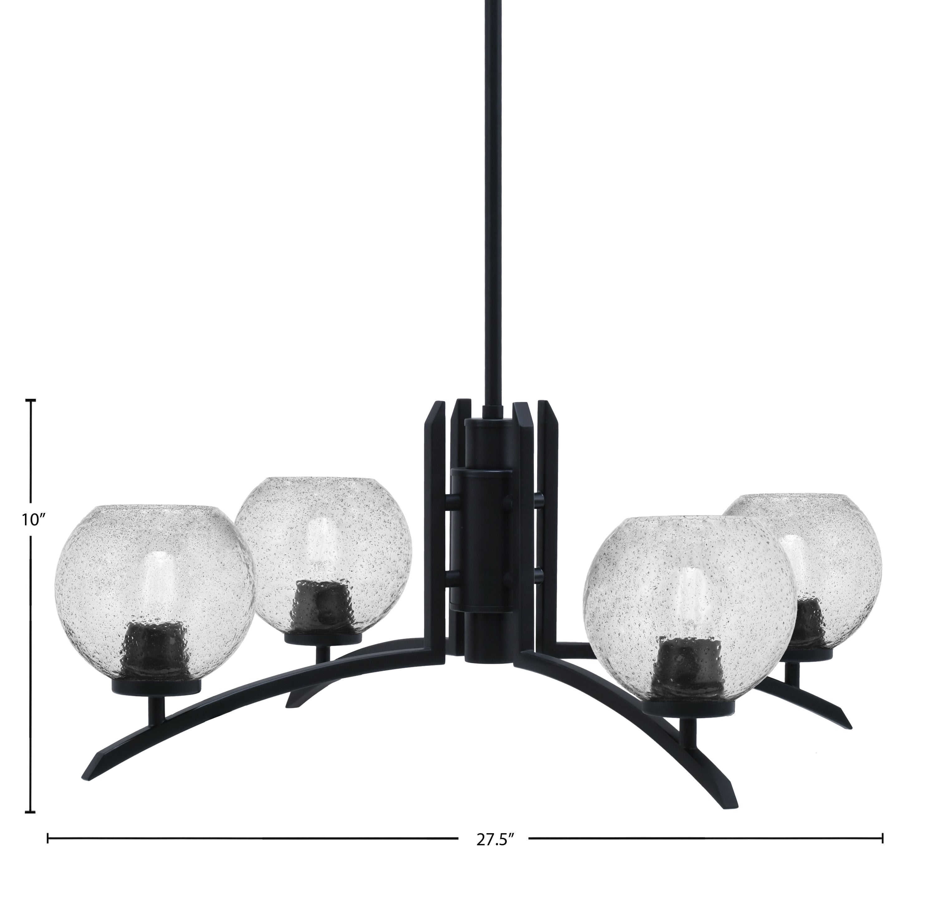 Kurve Four Light Chandelier in Matte Black with 5.75" Smoke Bubble Shade