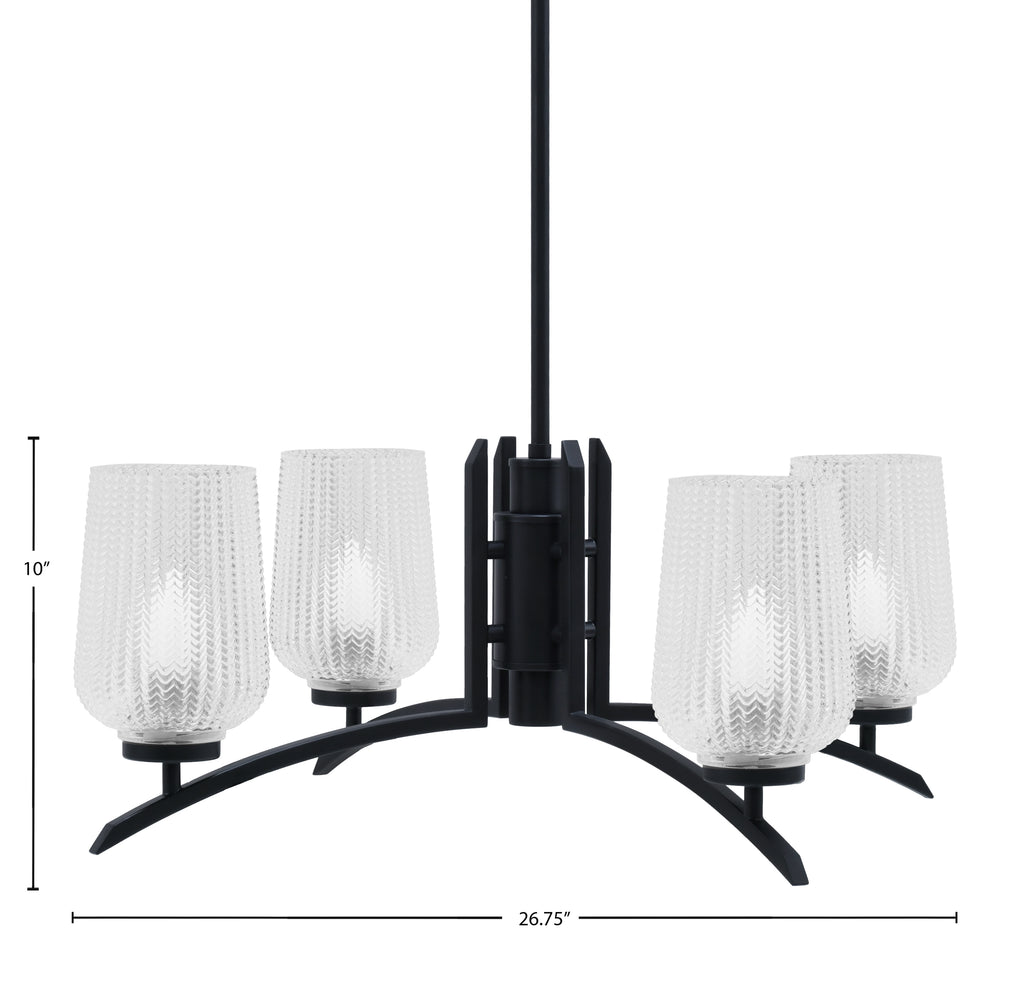Kurve Four Light Chandelier in Matte Black with 5" Clear Textured Shade