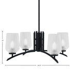 Kurve Four Light Chandelier in Matte Black with 5" Clear Textured Shade