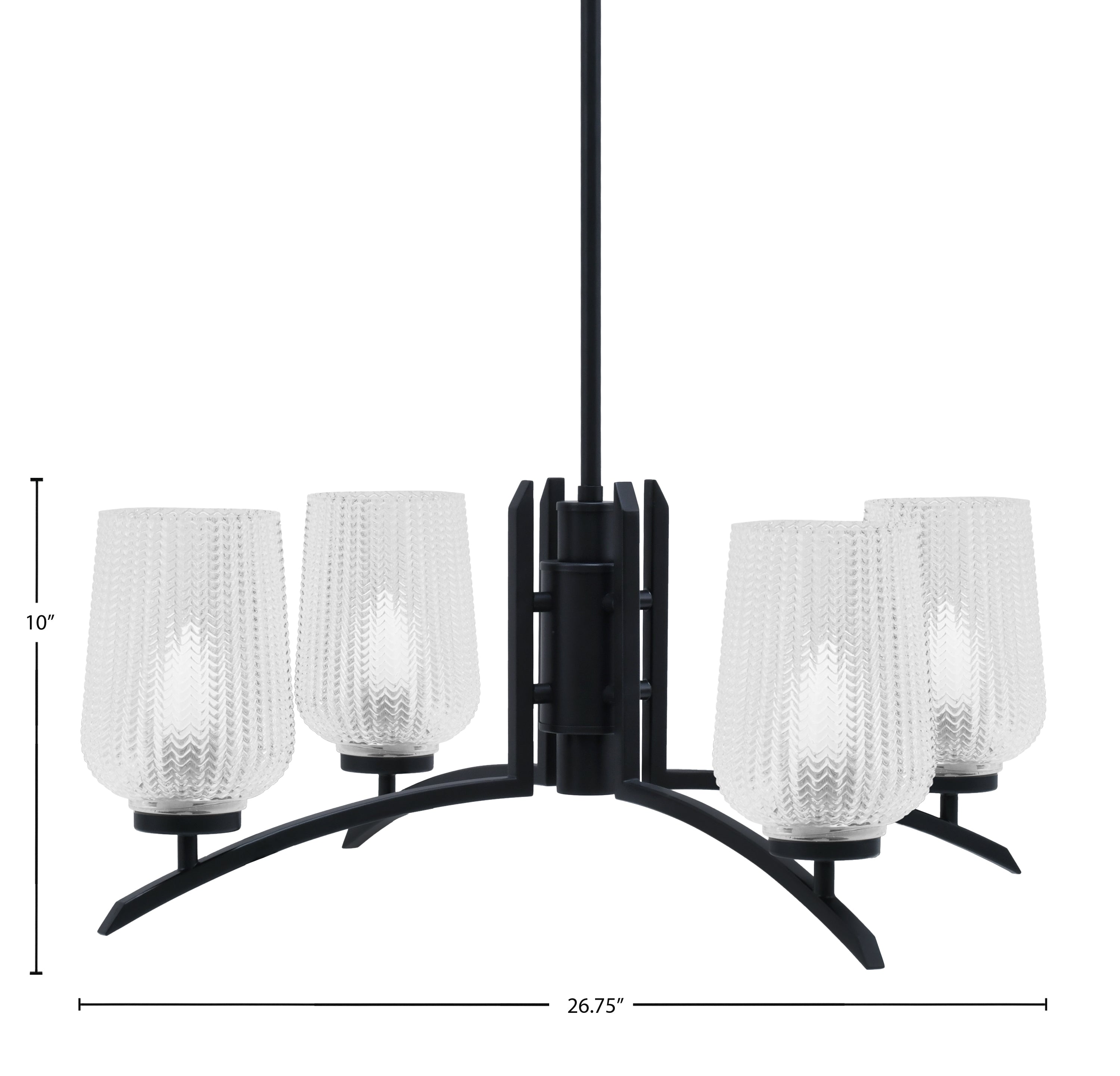 Kurve Four Light Chandelier in Matte Black with 5" Clear Textured Shade