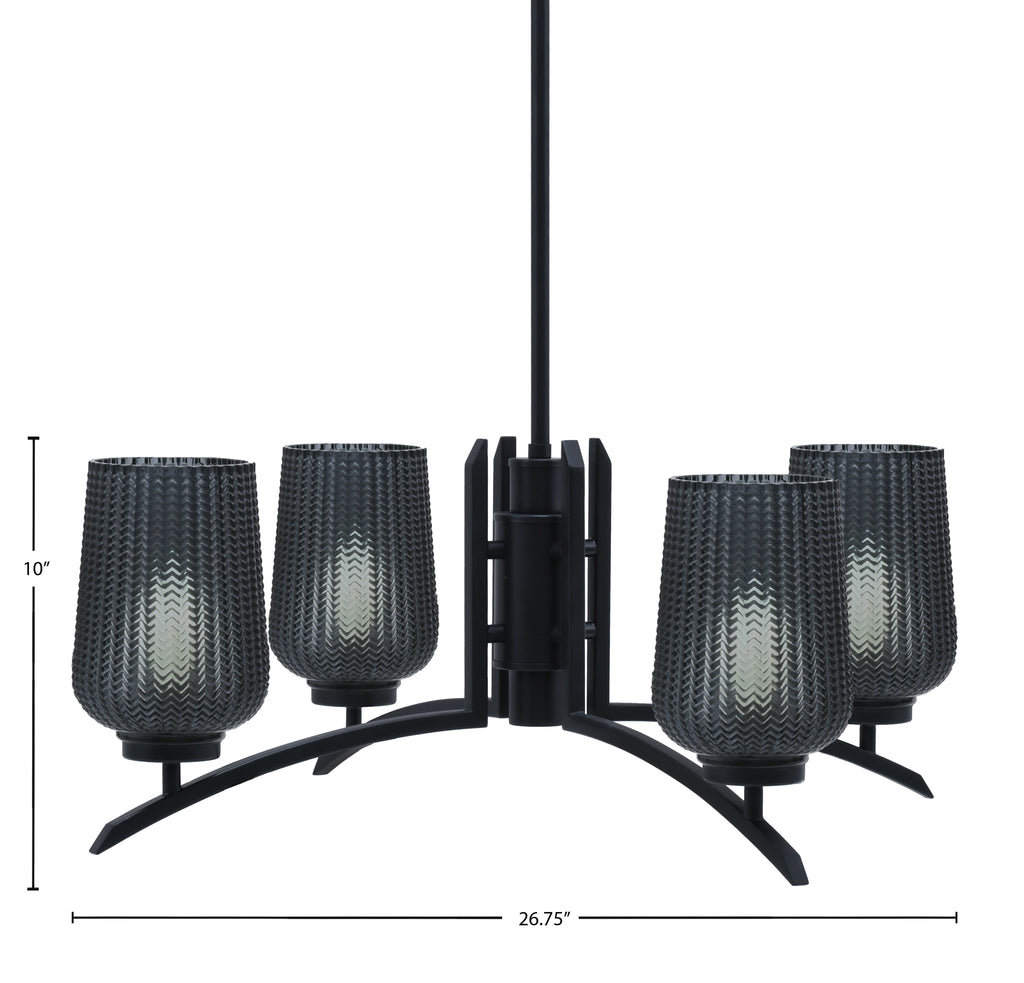 Kurve Four Light Chandelier in Matte Black with 5" Smoke Textured Shade