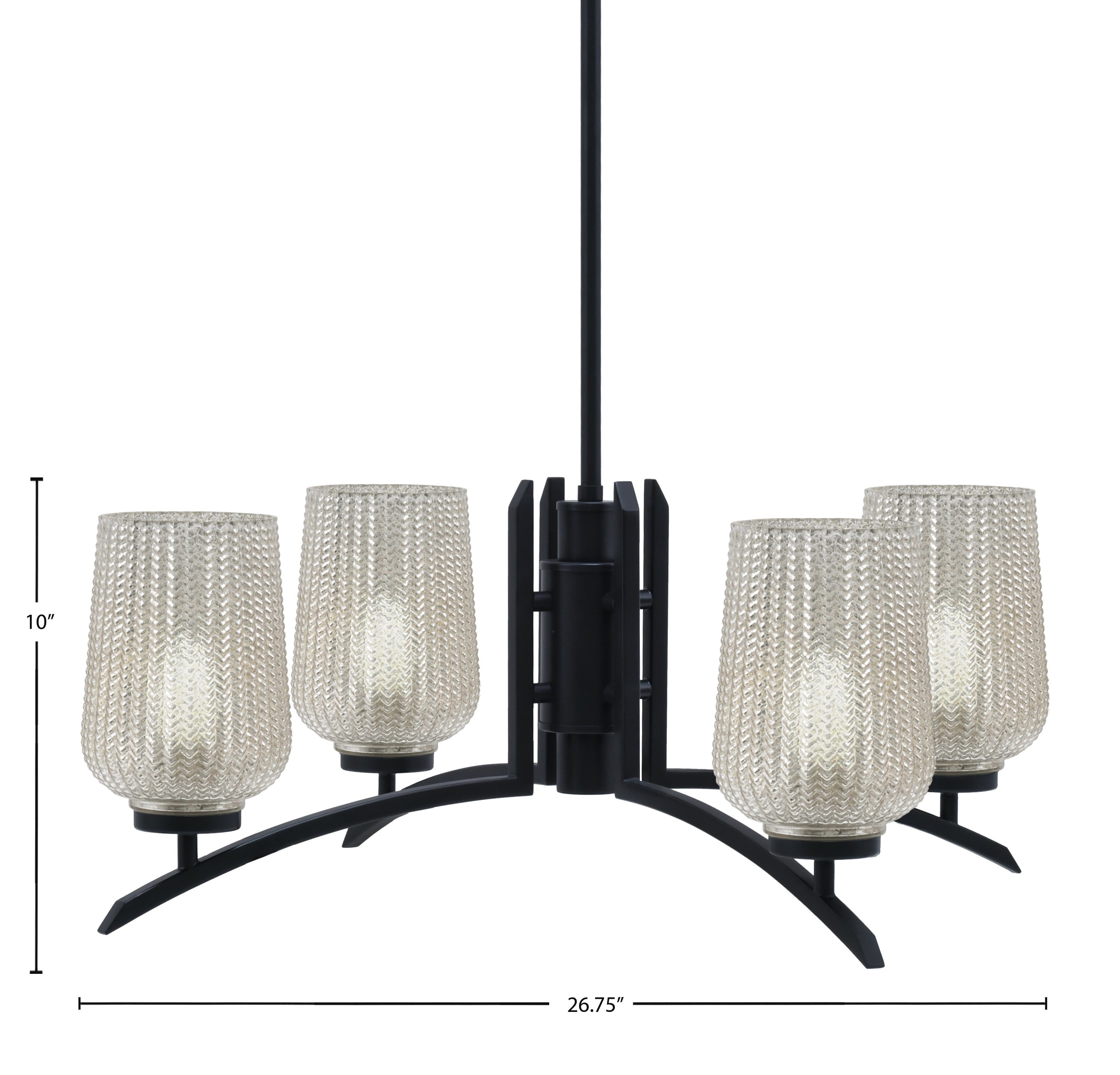 Kurve Four Light Chandelier in Matte Black with 5" Silver Textured Shade