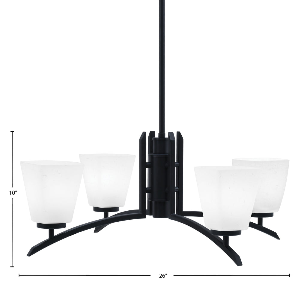 Kurve Four Light Chandelier in Matte Black with 4.5" Square White Muslin Shade
