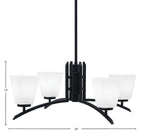 Kurve Four Light Chandelier in Matte Black with 4.5" Square White Muslin Shade