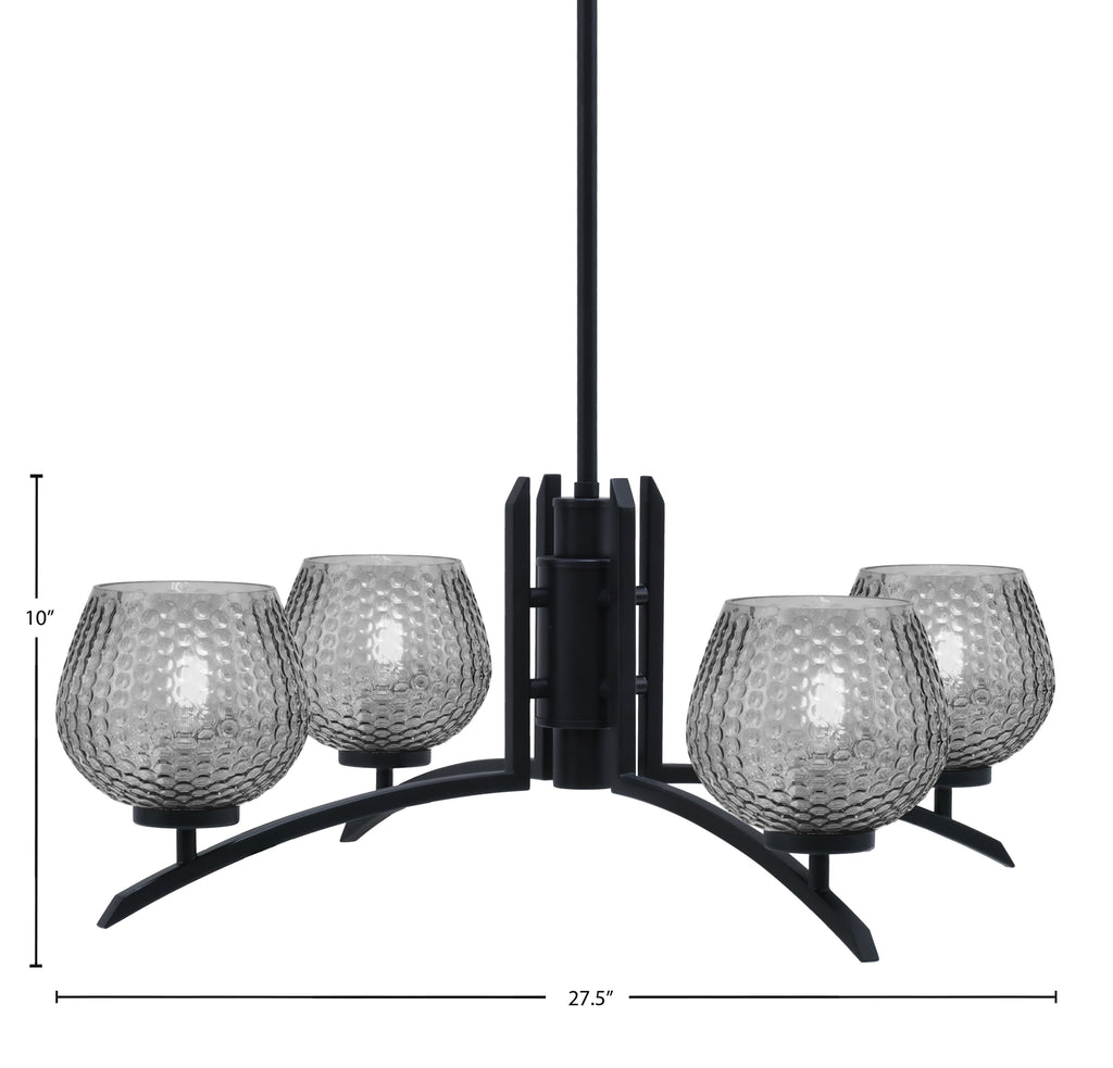 Kurve Four Light Chandelier in Matte Black with 6" Smoke Textured Shade