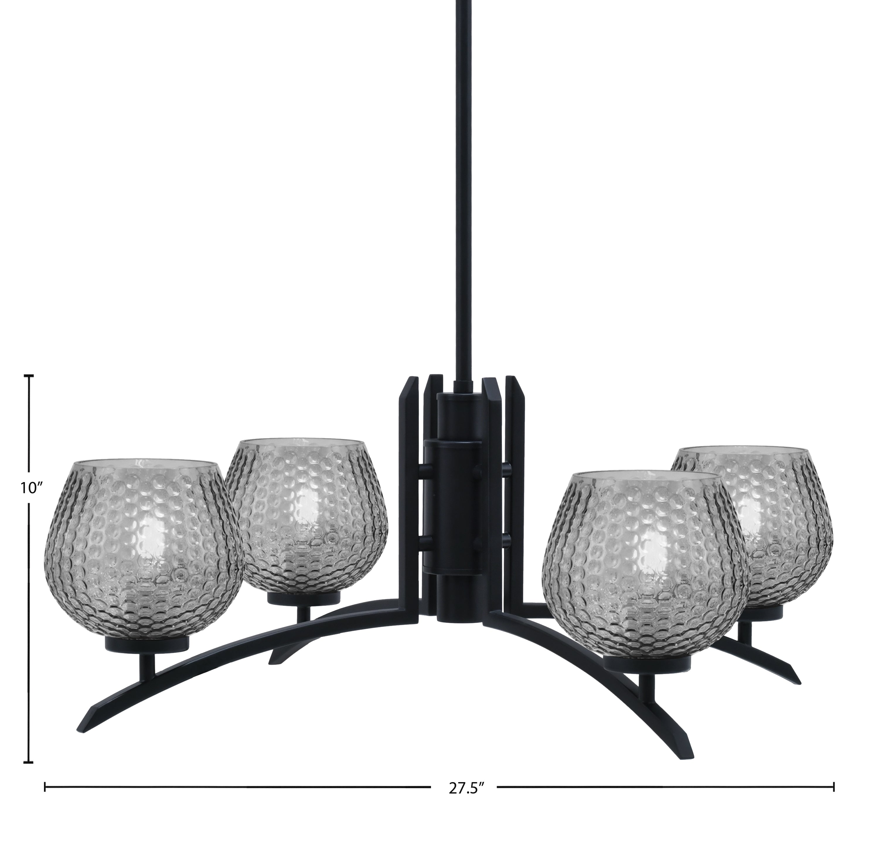 Kurve Four Light Chandelier in Matte Black with 6" Smoke Textured Shade
