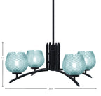 Kurve Four Light Chandelier in Matte Black with 6" Turquoise Textured Shade