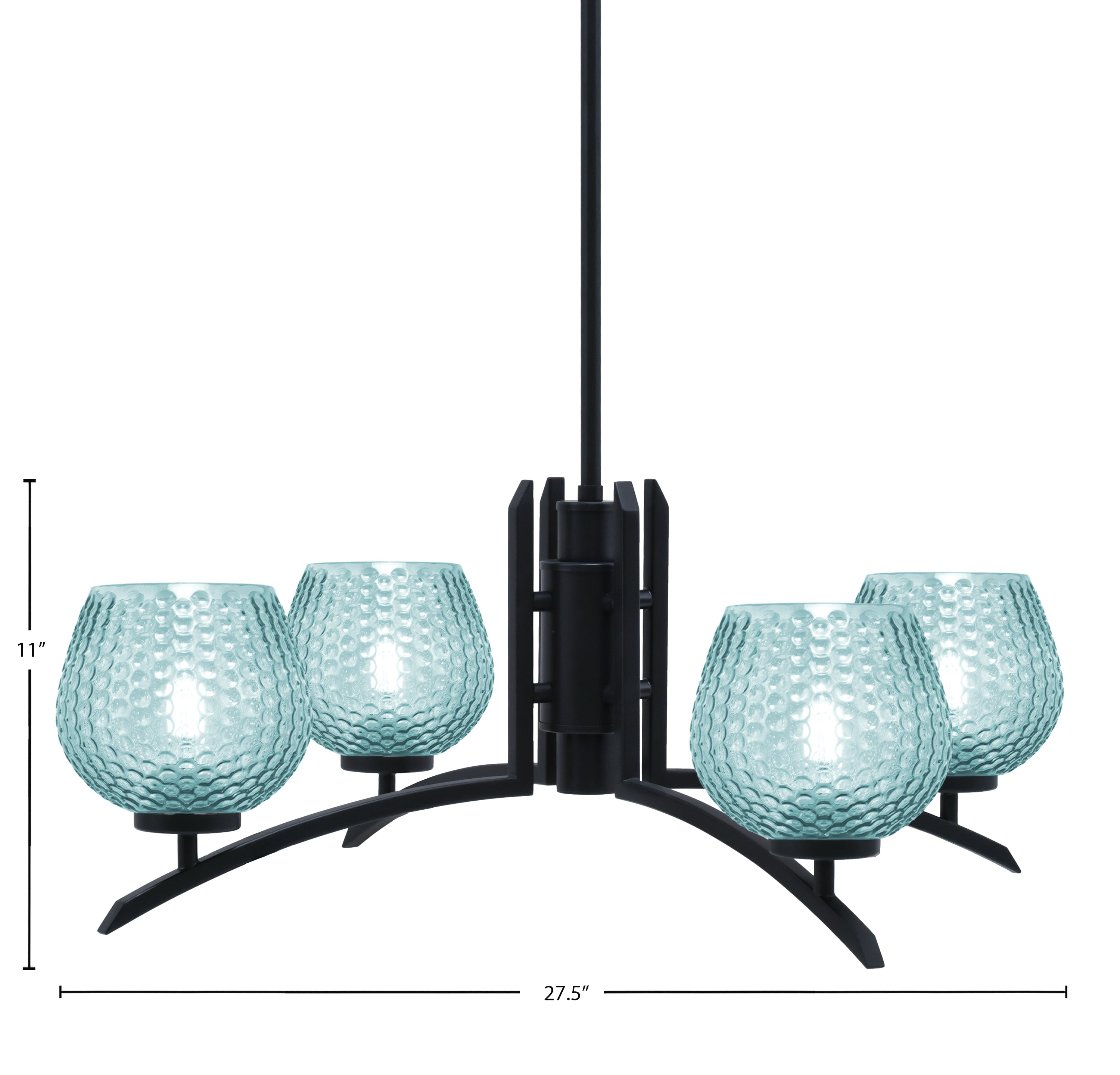 Kurve Four Light Chandelier in Matte Black with 6" Turquoise Textured Shade