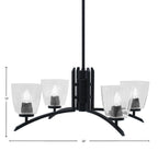 Kurve Four Light Chandelier in Matte Black with 4.5" Square Clear Bubble Shade