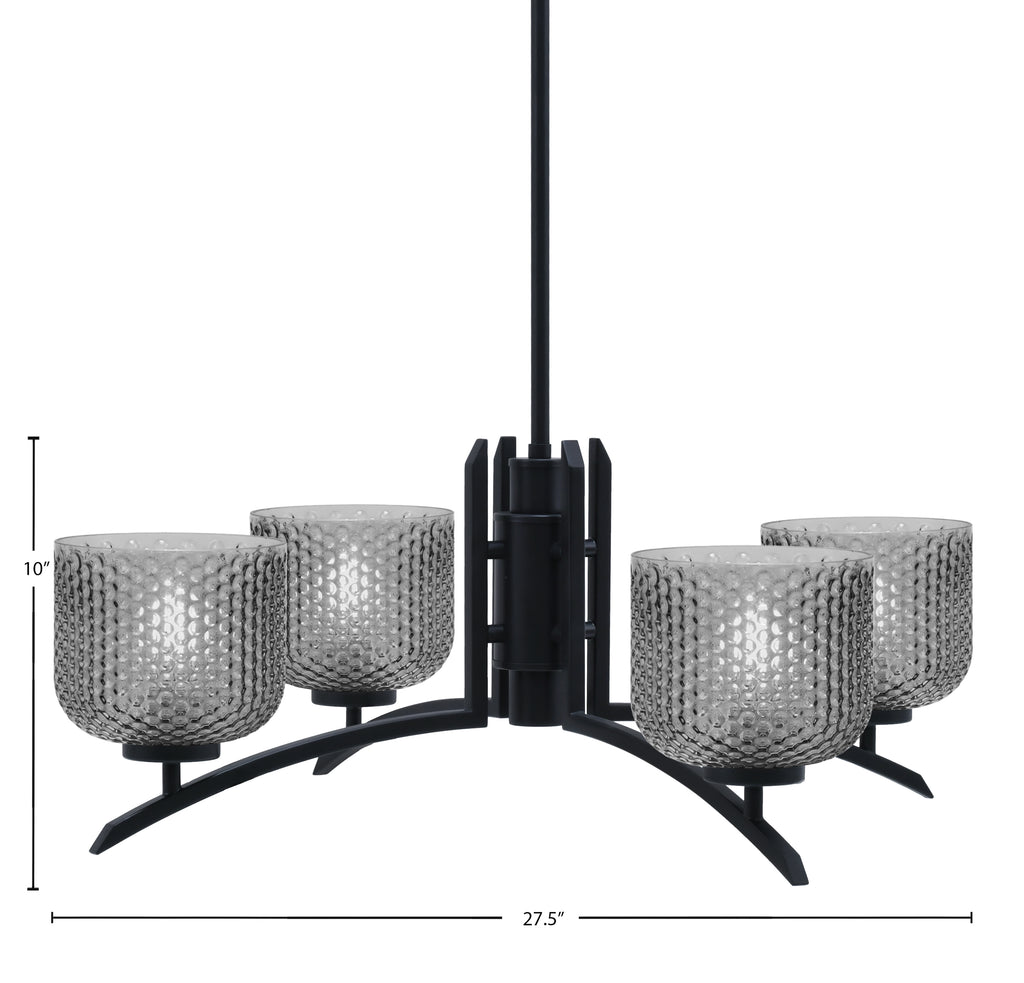 Kurve Four Light Chandelier in Matte Black with 6" Smoke Textured Shade