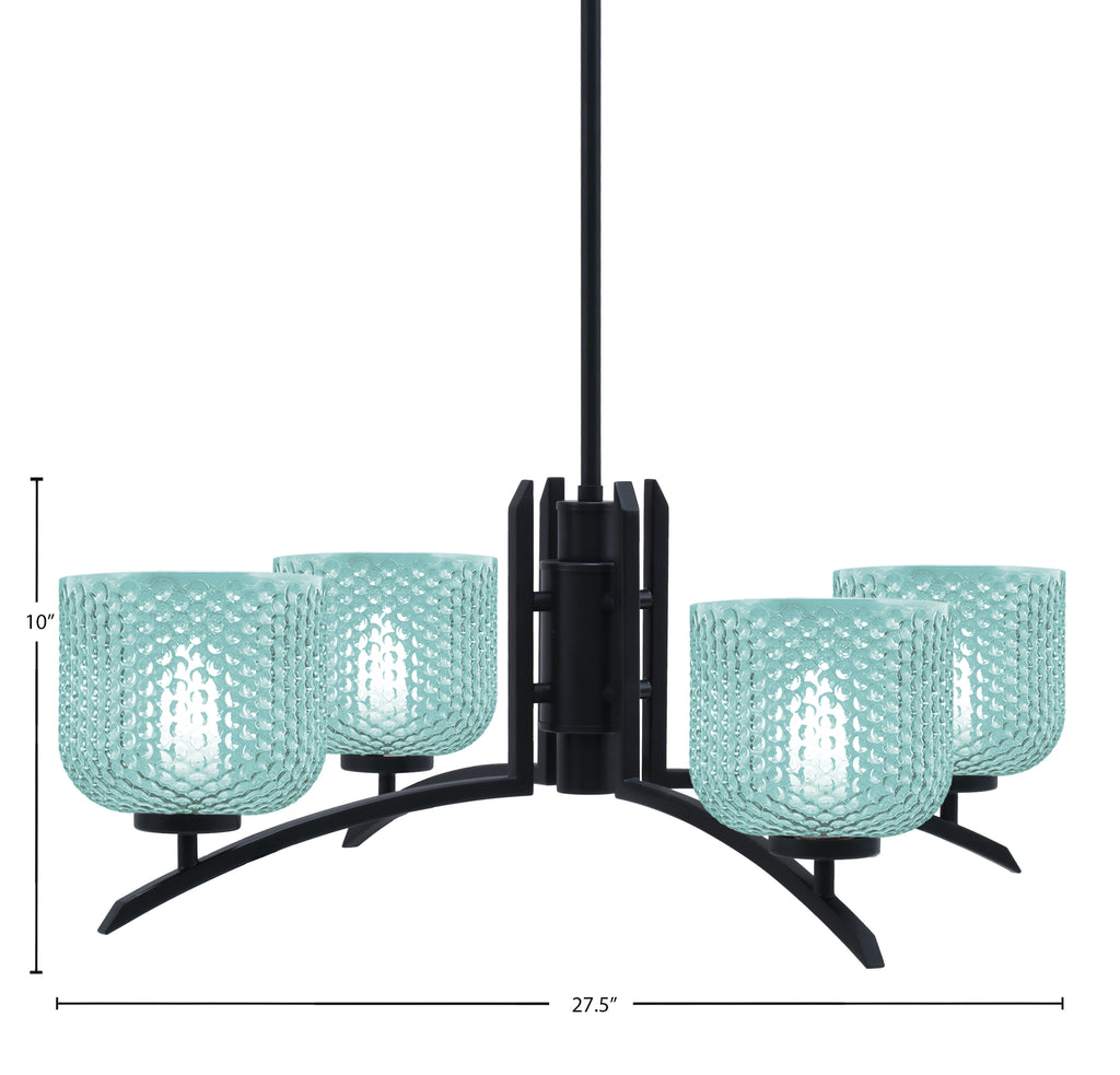 Kurve Four Light Chandelier in Matte Black with 6" Turquoise Textured Shade