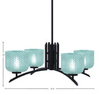 Kurve Four Light Chandelier in Matte Black with 6" Turquoise Textured Shade