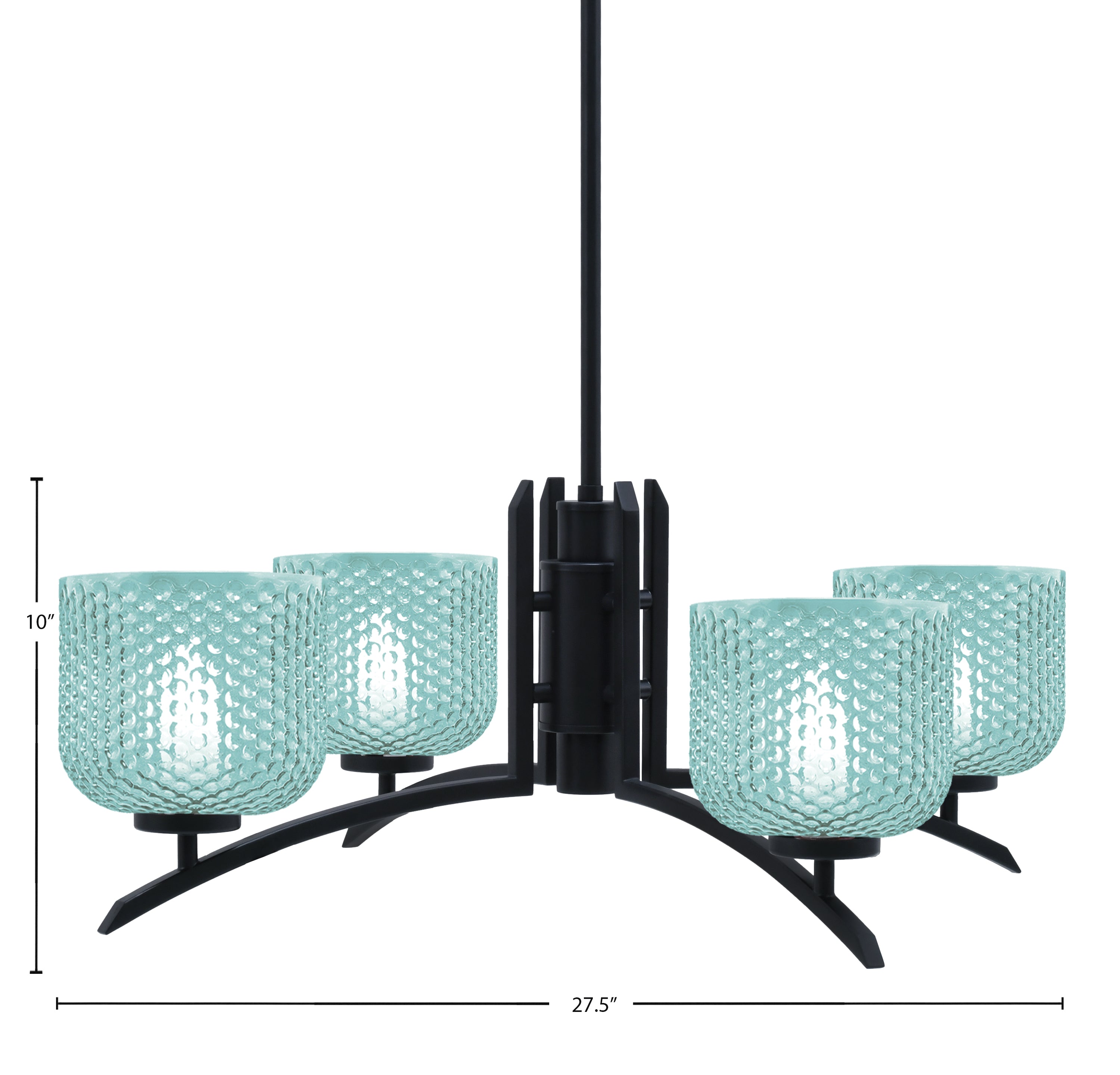 Kurve Four Light Chandelier in Matte Black with 6" Turquoise Textured Shade