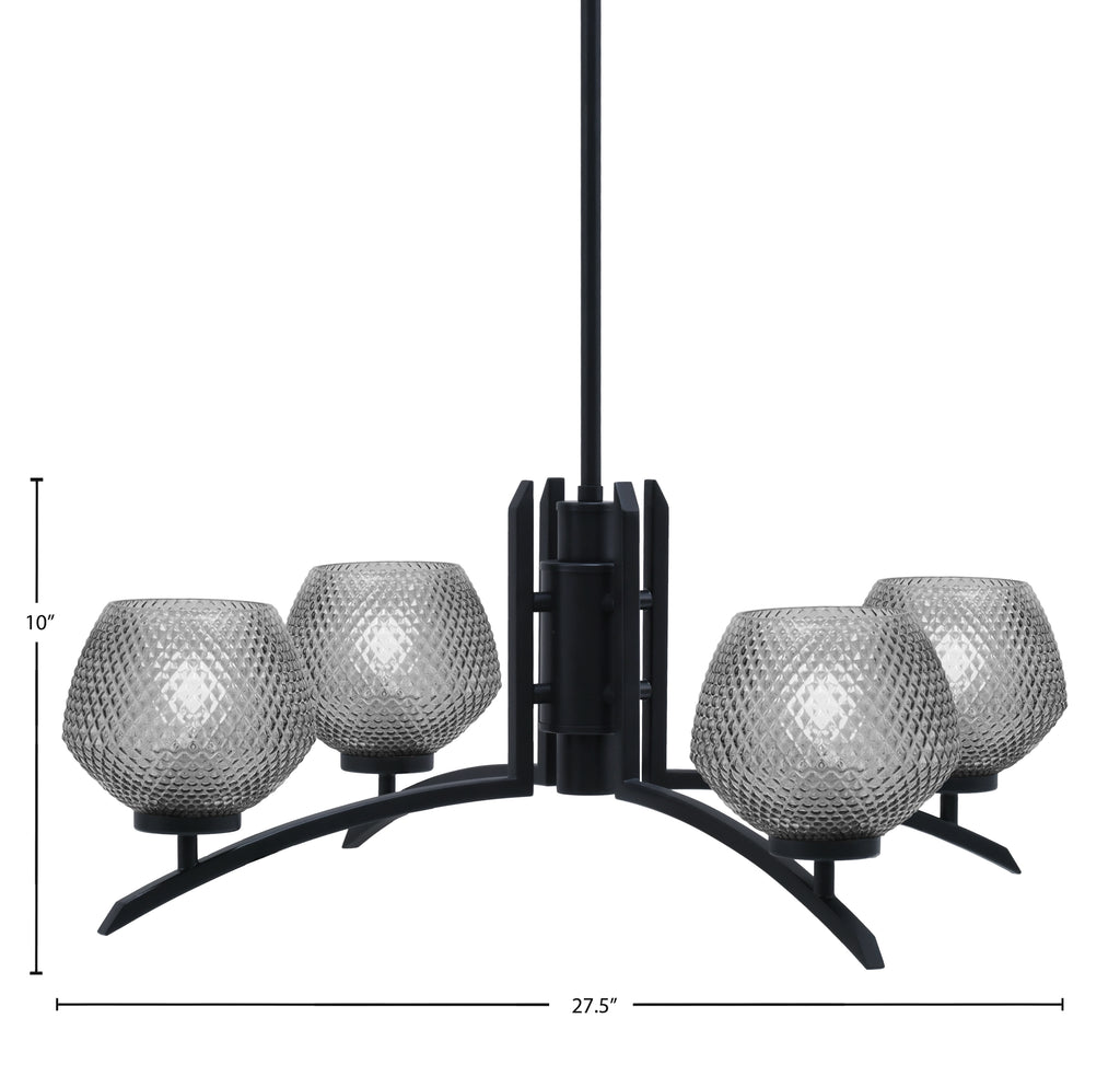 Kurve Four Light Chandelier in Matte Black with 6" Smoke Textured Shade