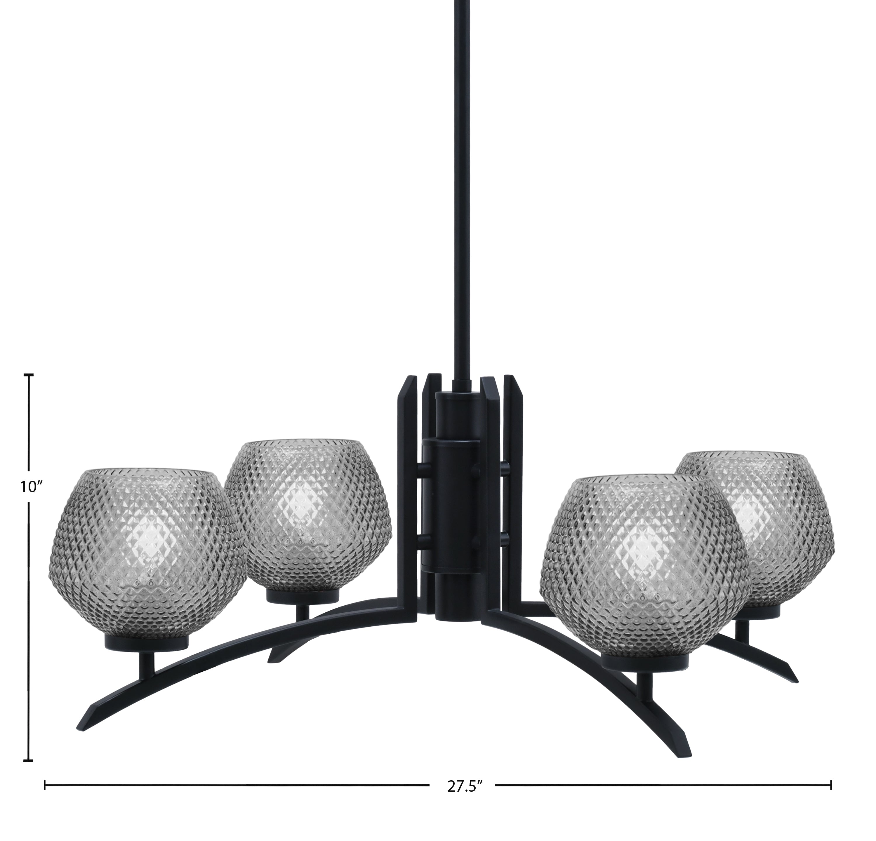 Kurve Four Light Chandelier in Matte Black with 6" Smoke Textured Shade