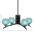 Kurve Four Light Chandelier in Matte Black with 6" Turquoise Textured Shade
