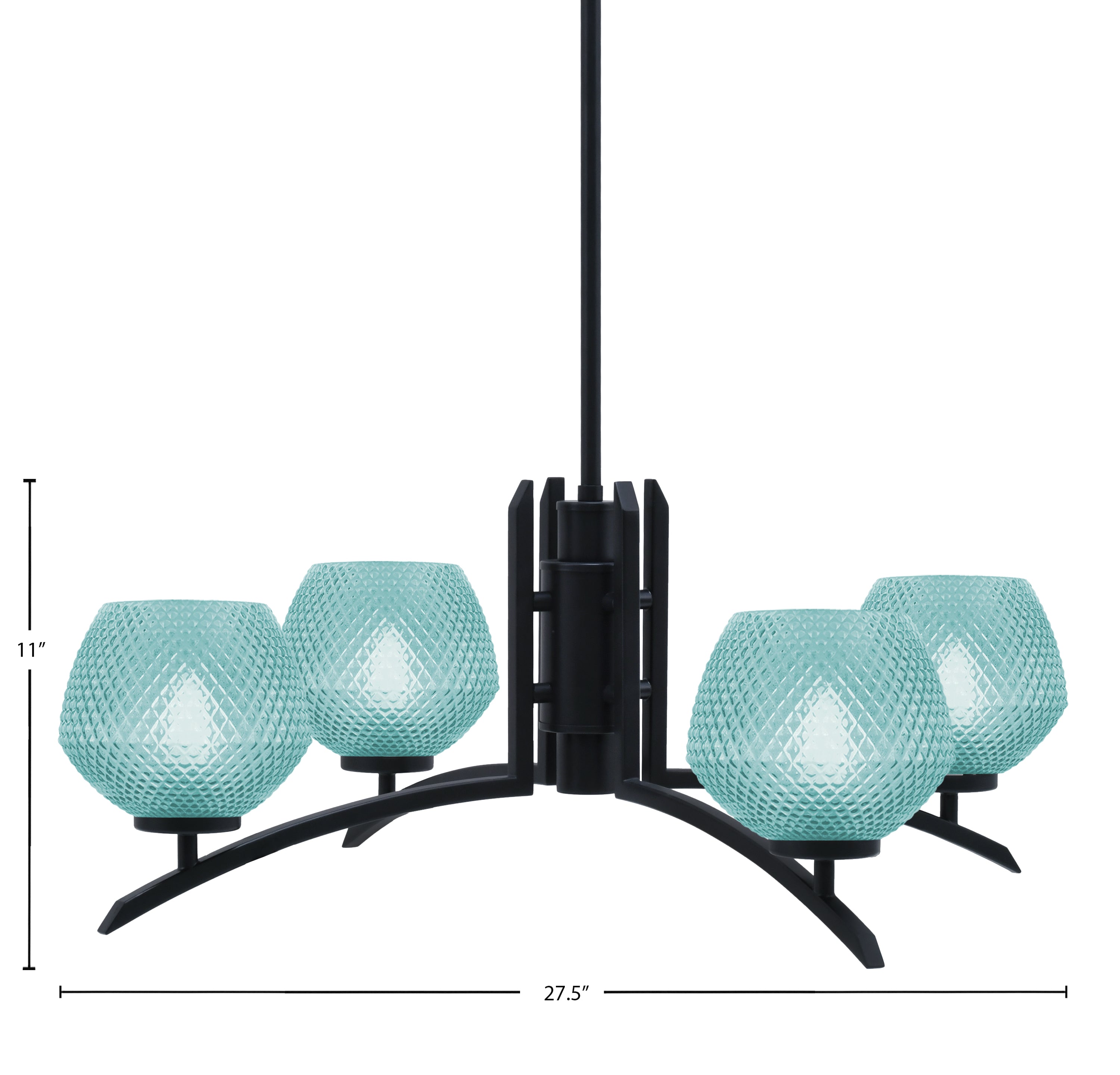 Kurve Four Light Chandelier in Matte Black with 6" Turquoise Textured Shade