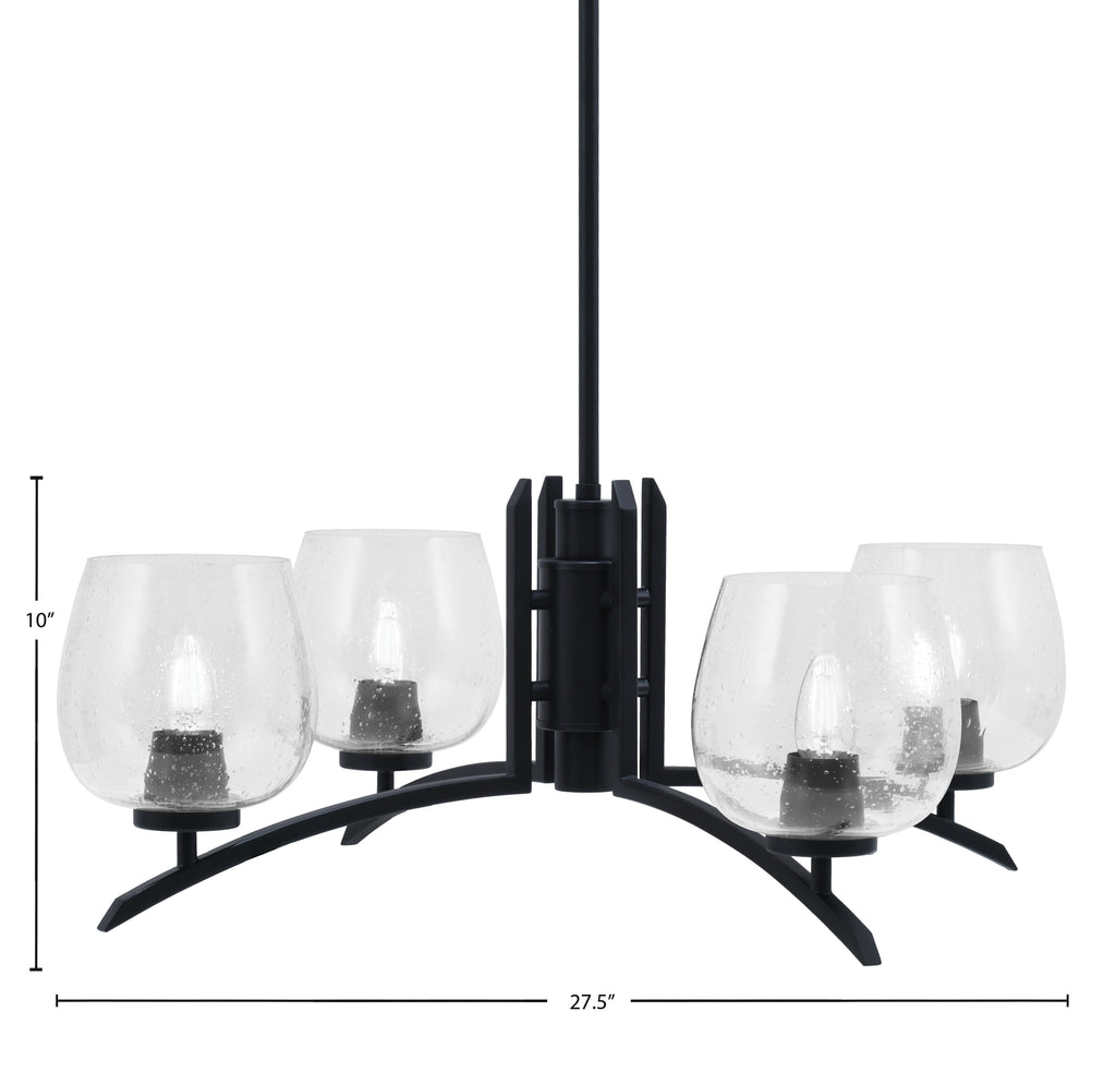 Kurve Four Light Chandelier in Matte Black with 6" Clear Bubble Shade