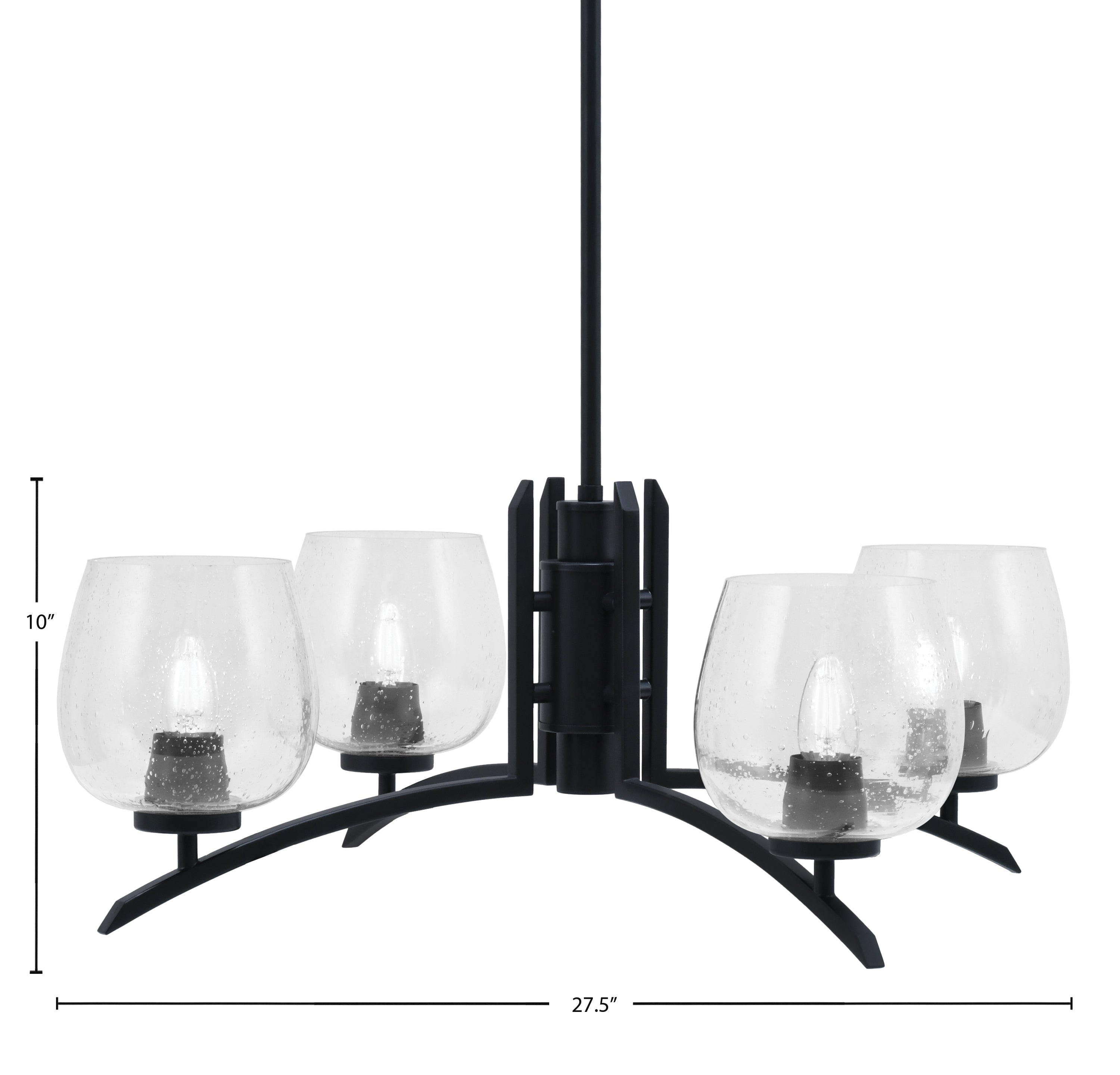 Kurve Four Light Chandelier in Matte Black with 6" Clear Bubble Shade