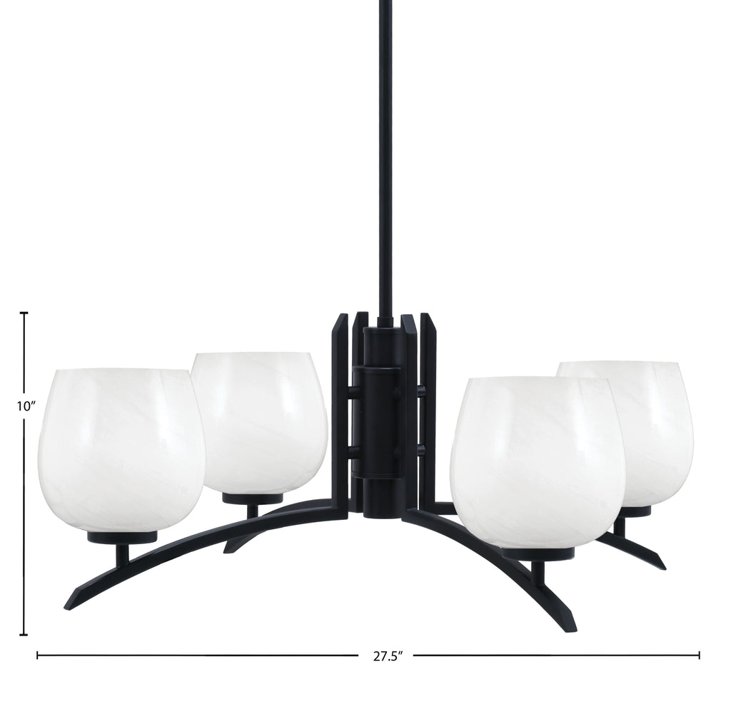 Kurve Four Light Chandelier in Matte Black with 6" White Marble Shade