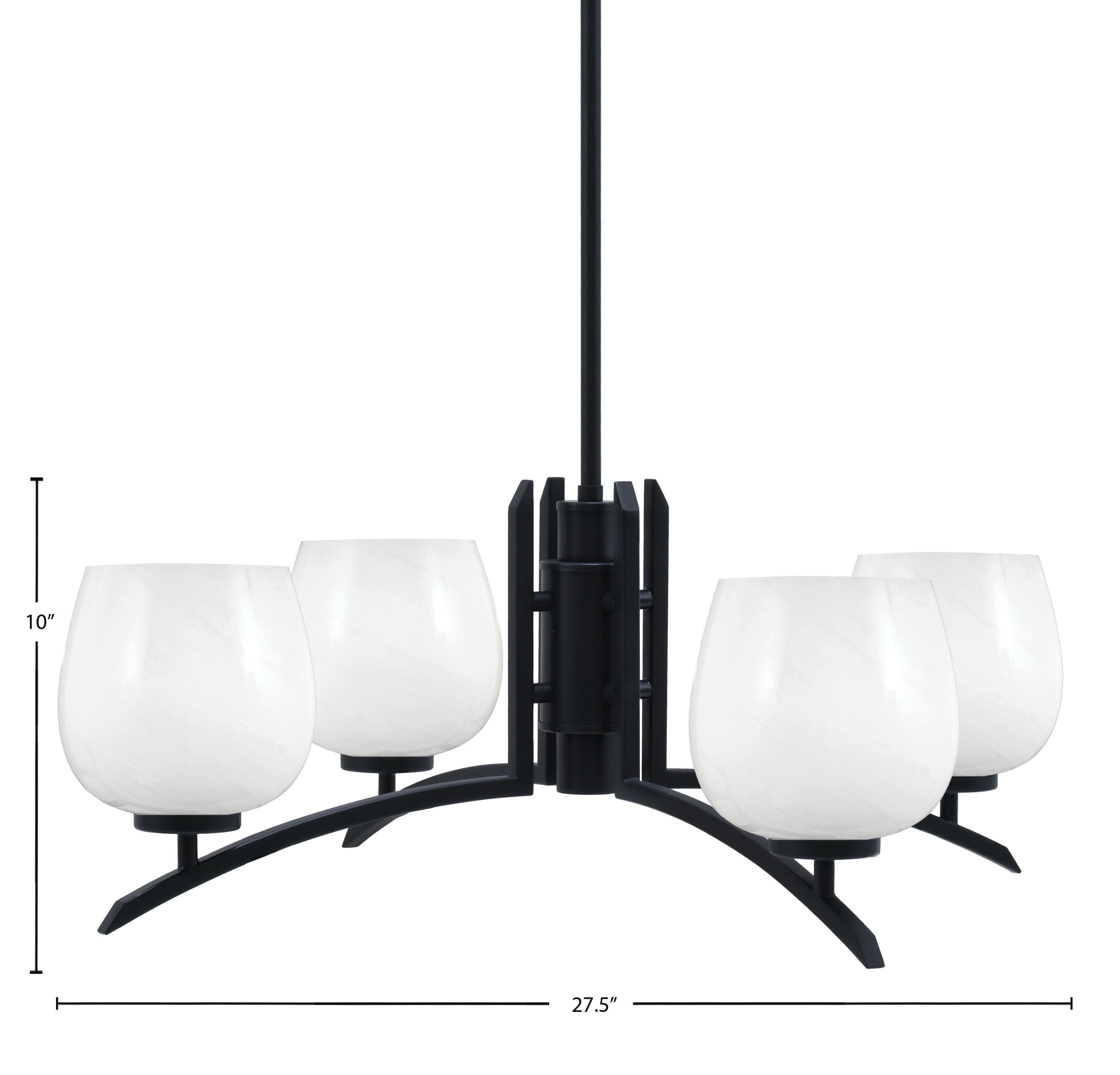 Kurve Four Light Chandelier in Matte Black with 6" White Marble Shade