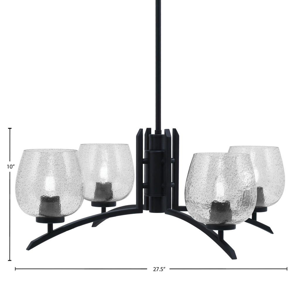 Kurve Four Light Chandelier in Matte Black with 6" Smoke Bubble Shade