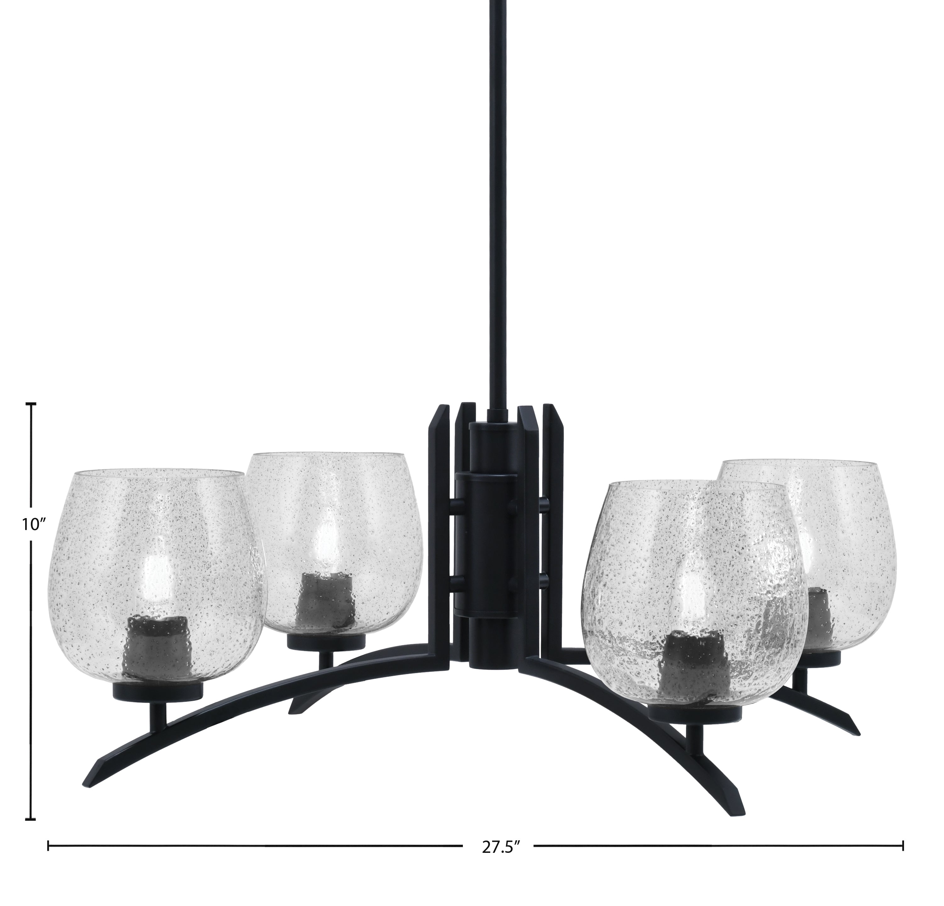 Kurve Four Light Chandelier in Matte Black with 6" Smoke Bubble Shade